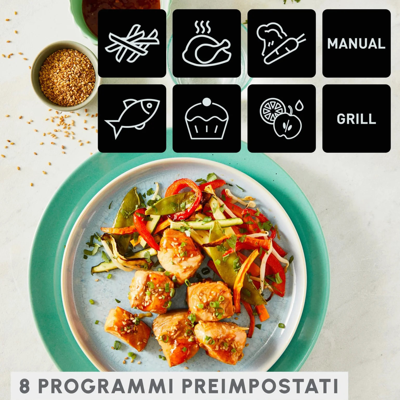 Moulinex Dual Easy Fry & Grill, Capacità 8,3 L, Doppio Cestello, Combinazione Di Friggitrice Ad Aria E Griglia, Pasto Completo Per La Famiglia, Meno