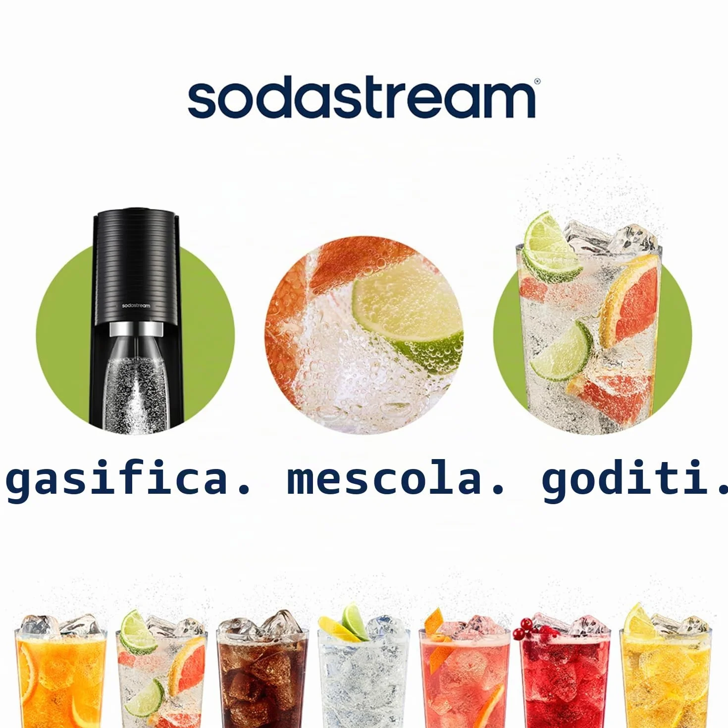 SodaStream Gasatore d’acqua Terra Nero, cilindro CO2, 60 L, 3 bottiglie 1 L