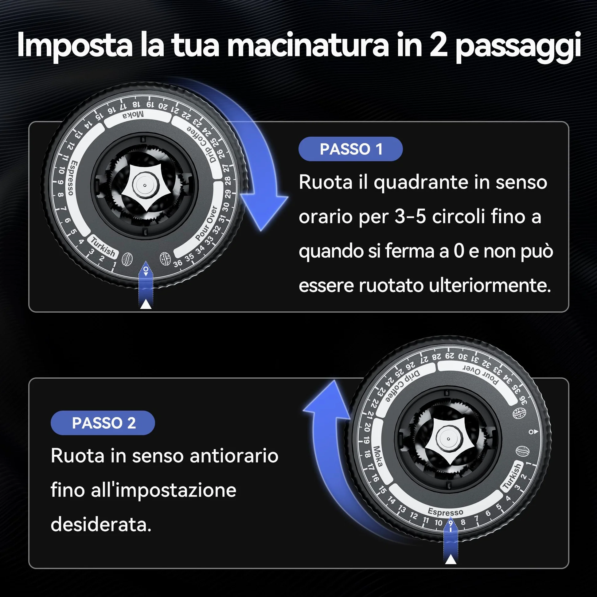 HIBREW Macinacaffè Bava Conica, Espresso Grinder Single Dose con 36 Macinature Regolabile, Capacità di 50g chicchi, Lega di Alluminio, Adatto per Espresso/Pour Over/Bocca/Turco/Goccia