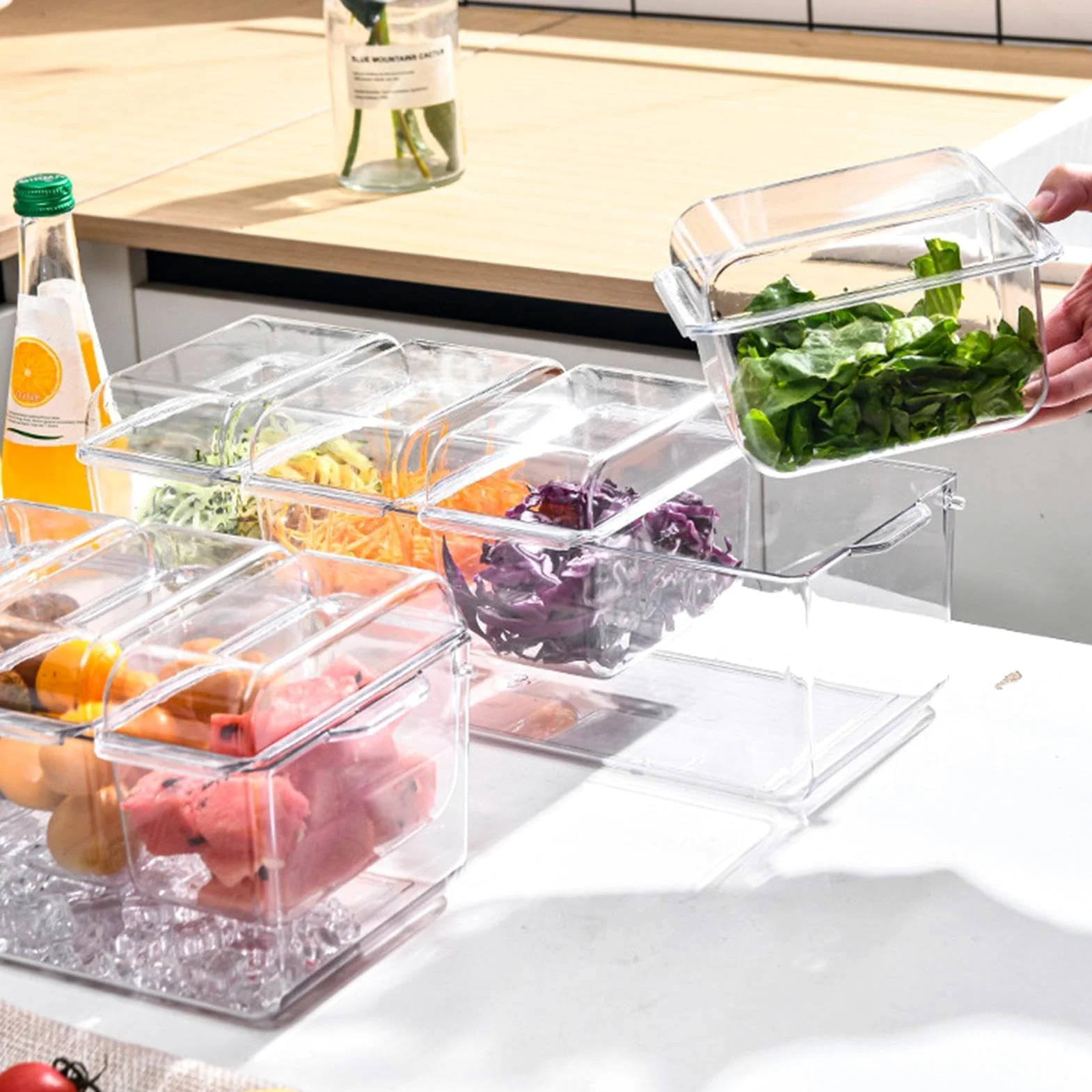 Vassoio per condimenti refrigerati – C Ice Platter con cartoni rimovibili, perfetto per feste, compleanni e vacanze, design trasparente per freschezza