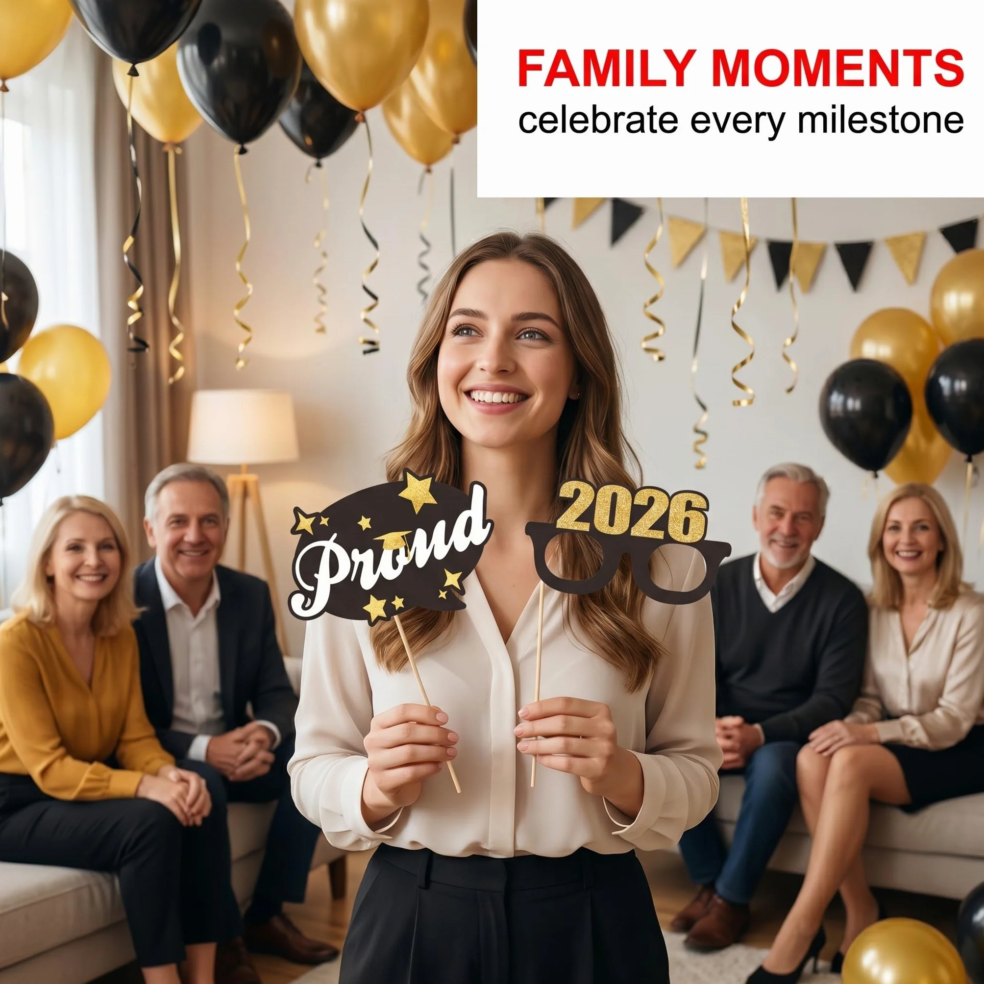 Foto Props Laurea 2026 | 20 Pezzi Gadget Divertenti Nero Oro per Photo Booth. Decorazioni per Festa di Graduazione, Accessori in Carta per Foto Indimenticabili Abi & Bachelor.