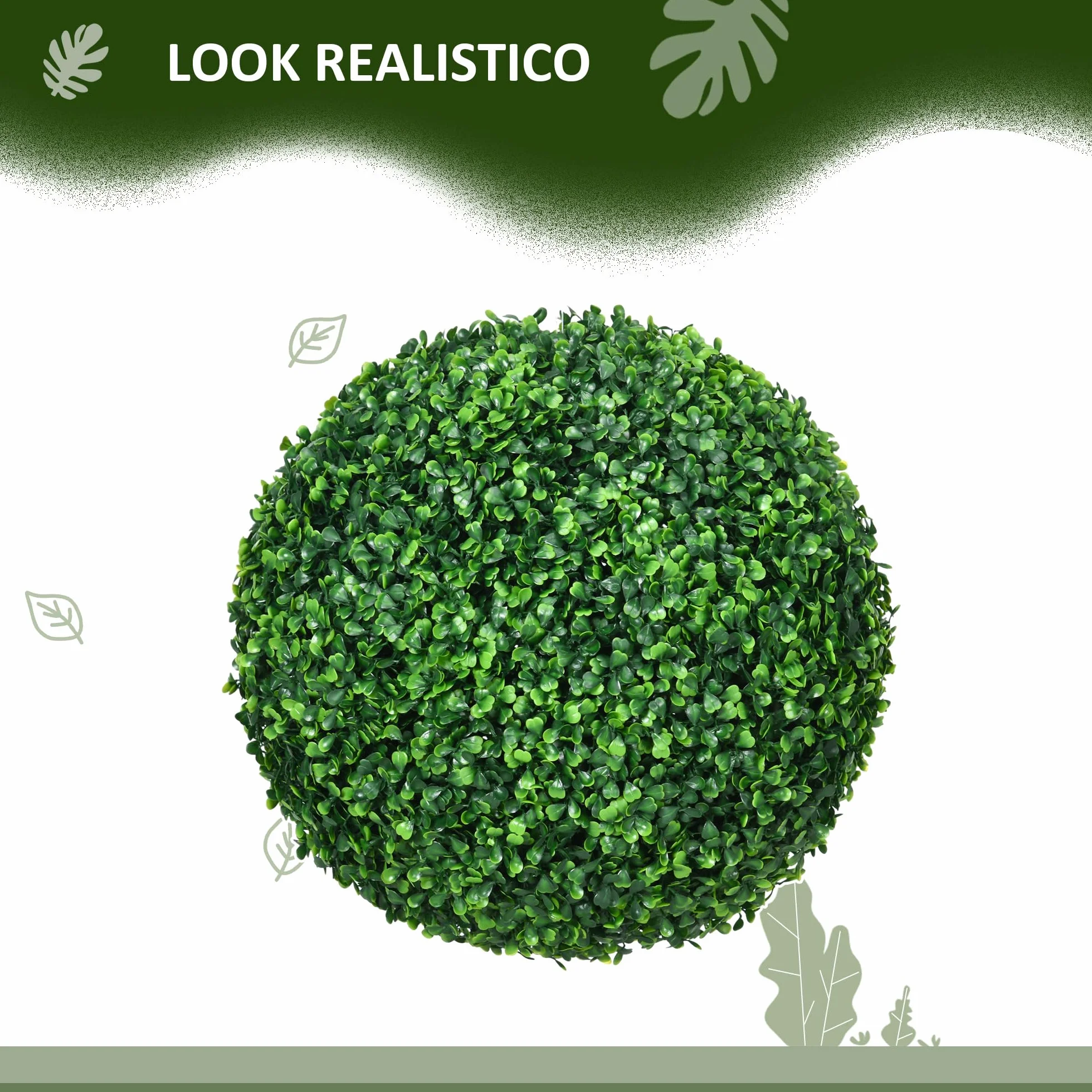 HOMCOM Set di 2 Piante Finte Sfera di Bosso Ø40cm, Piante Artificiali Decorative da Interno ed Esterno, Giardino, Ufficio, Soggiorno, Verde