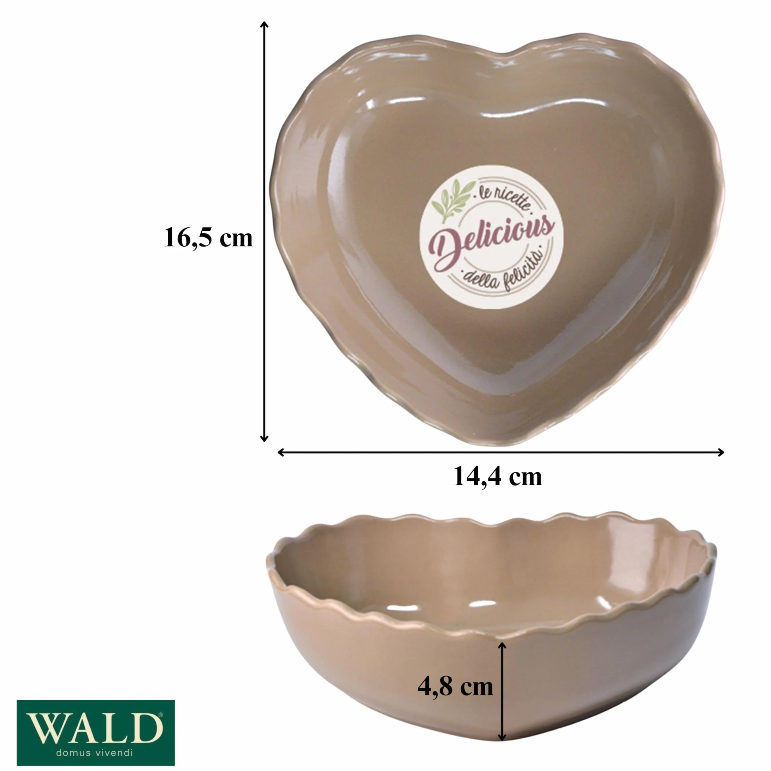 WALD Set 2 Pirofile monoporzione in Kergrès – Argilla ceramica ad alta resistenza per forno – Ideali per cucina e servizio a tavola (Cuore Tortora)