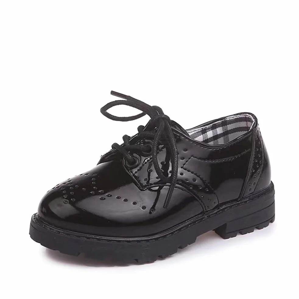Scarpe Stringate Basse per Bambini e Ragazzi Oxford Brogue Vernice Scarpe Eleganti Bambina Impermeabili Leggere 21-37