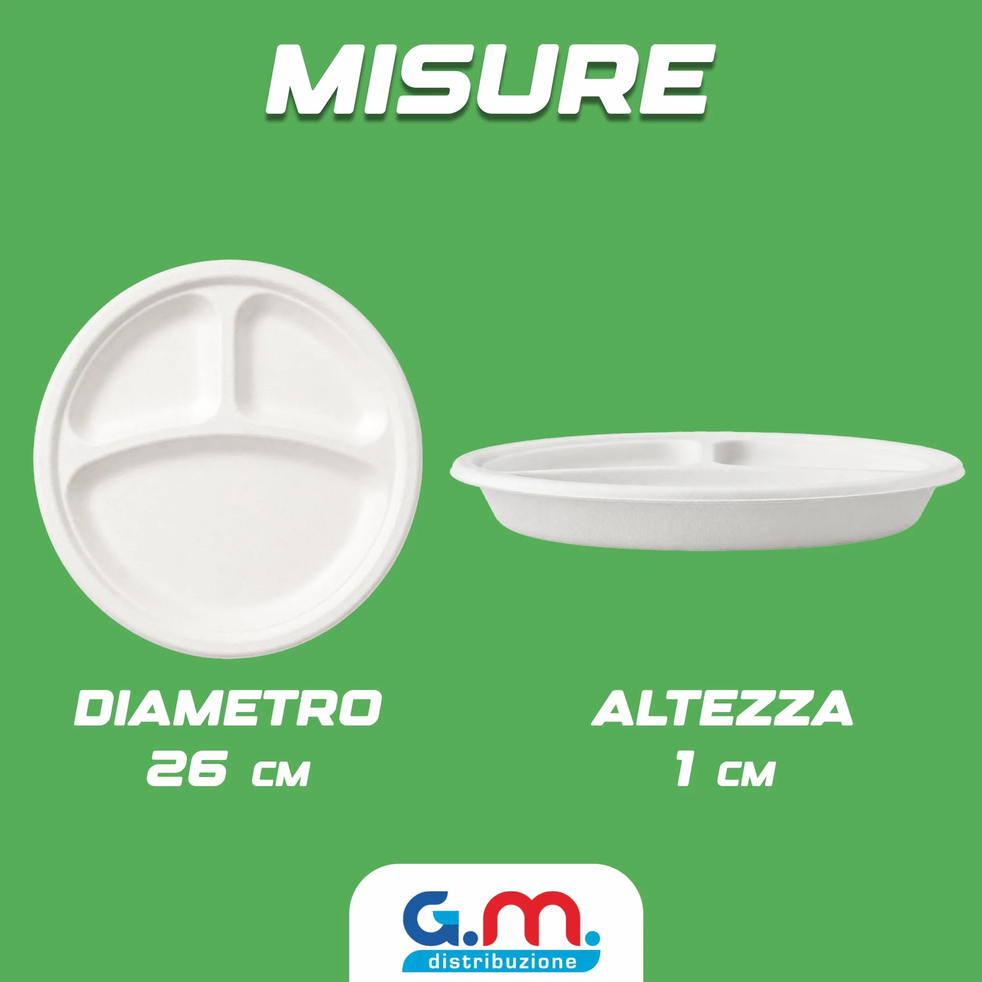 Piatti Tondi Triscomparto 26 cm Bianchi in Polpa di Cellulosa Compostabili Biodegradabili