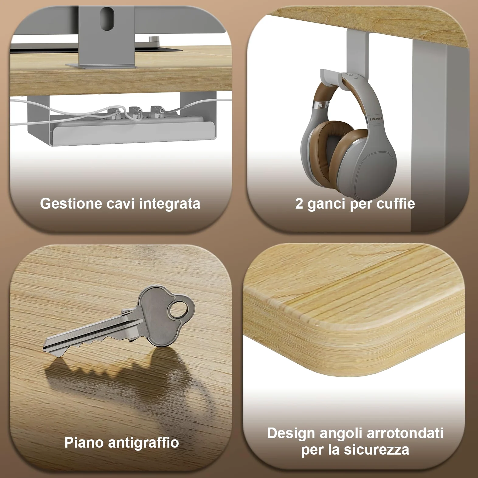 JUMMICO Scrivania Regolabile in Altezza Elettrica 160x80 cm, Scrivania Ergonomica Seduta in Piedi con Vassoio per Cavi e Porta USB, Scrivania per Computer Ufficio, Beige e Bianco