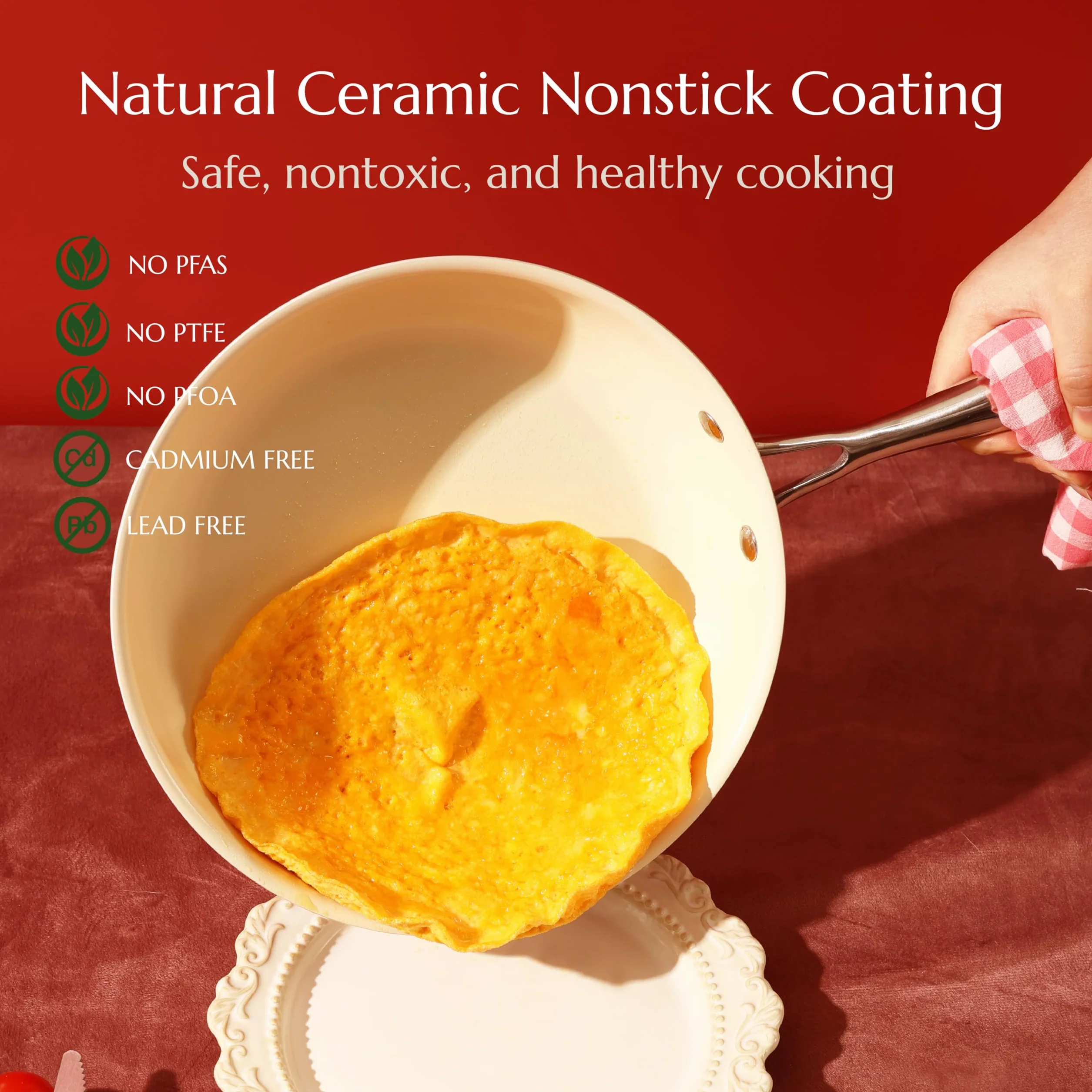 UUKRAVE Set di padelle in ceramica a induzione, antiaderenti, 20, 24, 28 cm, per tutti i piani cottura, senza PTFE, senza PFAS, senza PFOA, adatte a induzione, per forno, lavabile in lavastoviglie