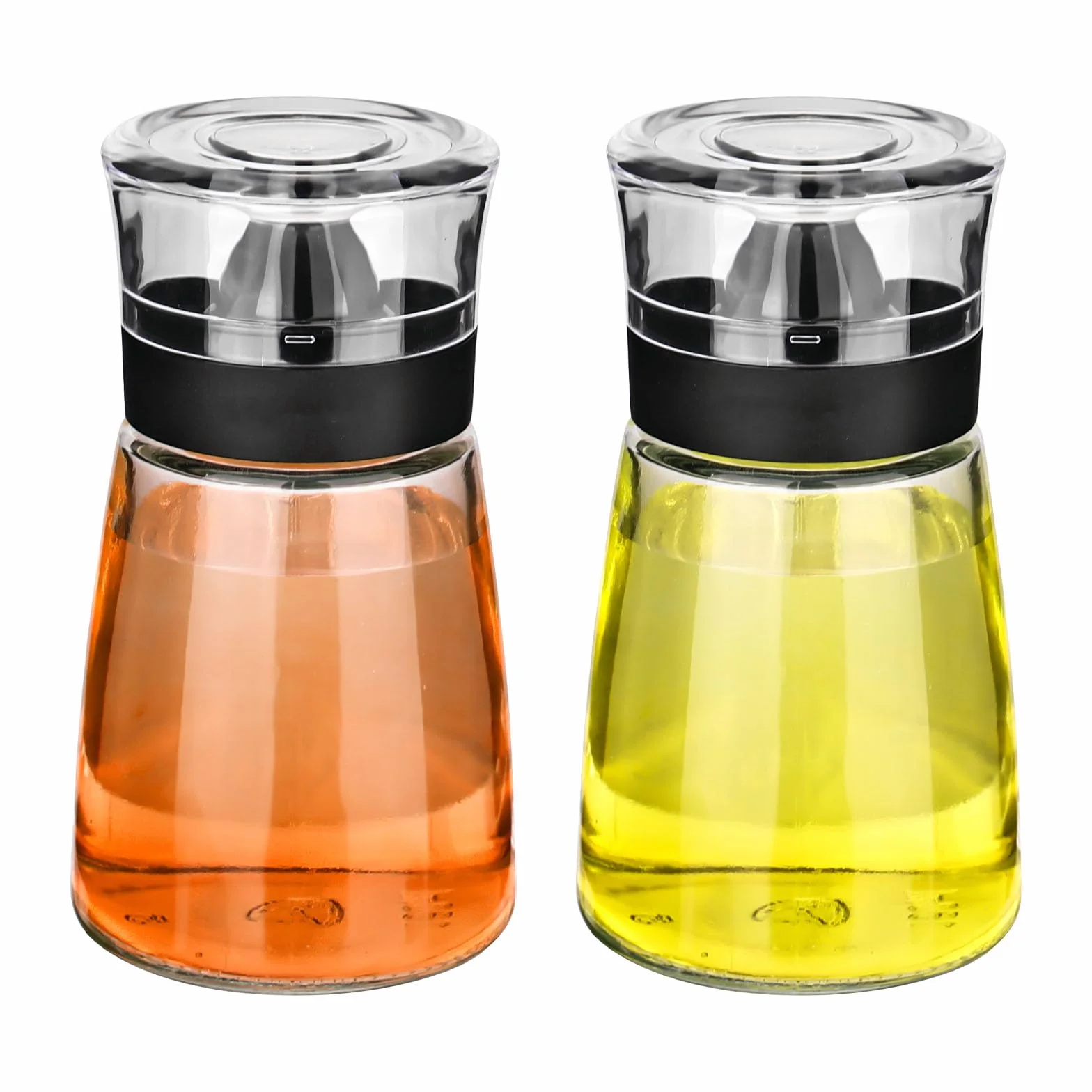 Confezione da 2 dispenser di olio e aceto, a prova di perdite, in vetro trasparente, con beccuccio, 160 ml, per esterni, campeggio, cucina da picnic