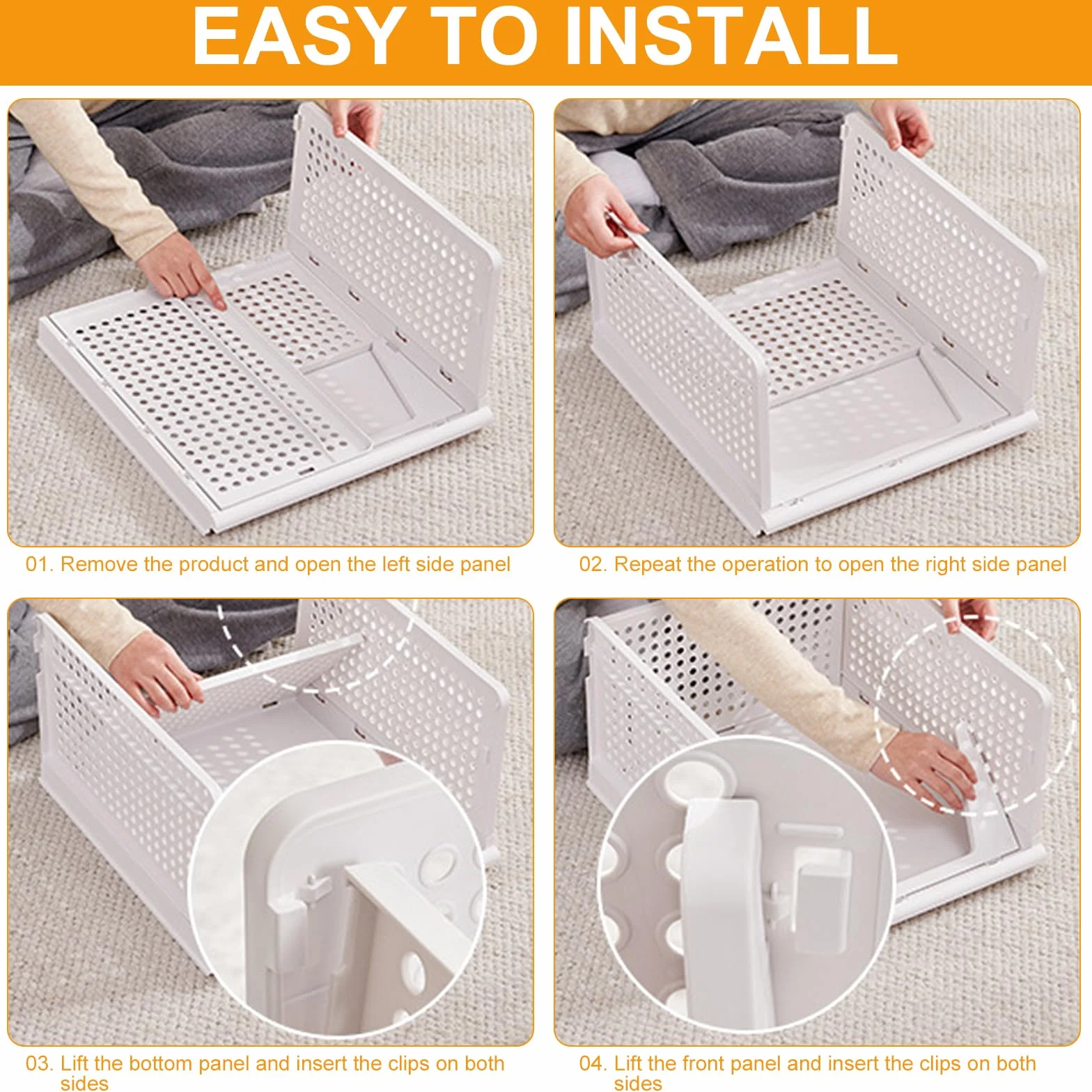 Organizzatore per Guardaroba, 4 PZ Cestini Impilabili Grandi – 43x33,5x25cm, Contenitori in Plastica per Armadio, Casa, Ufficio, Lavanderia, Vestiti, Giocattoli, Cucina