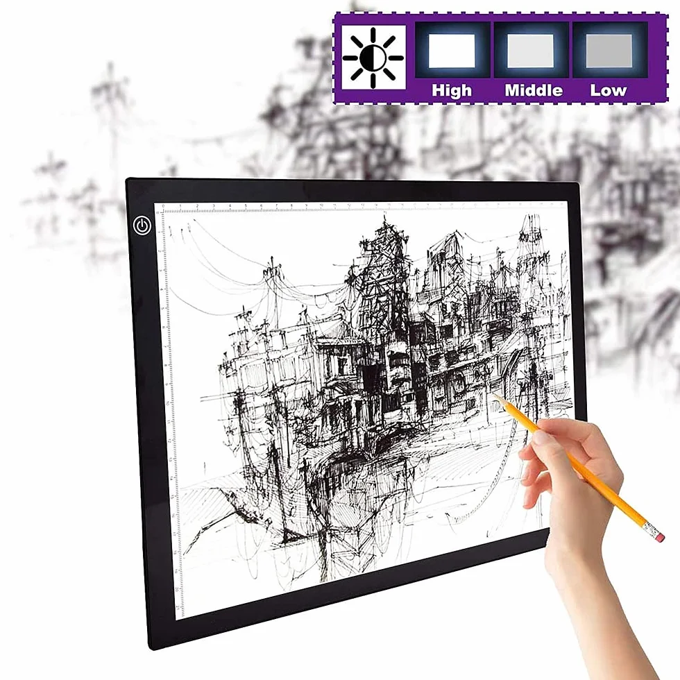 Light Box LED Light Pad di Disegno, Tavola Luminosa A3 con Luminosità Regolabile 47x34,5x0,5 cm
