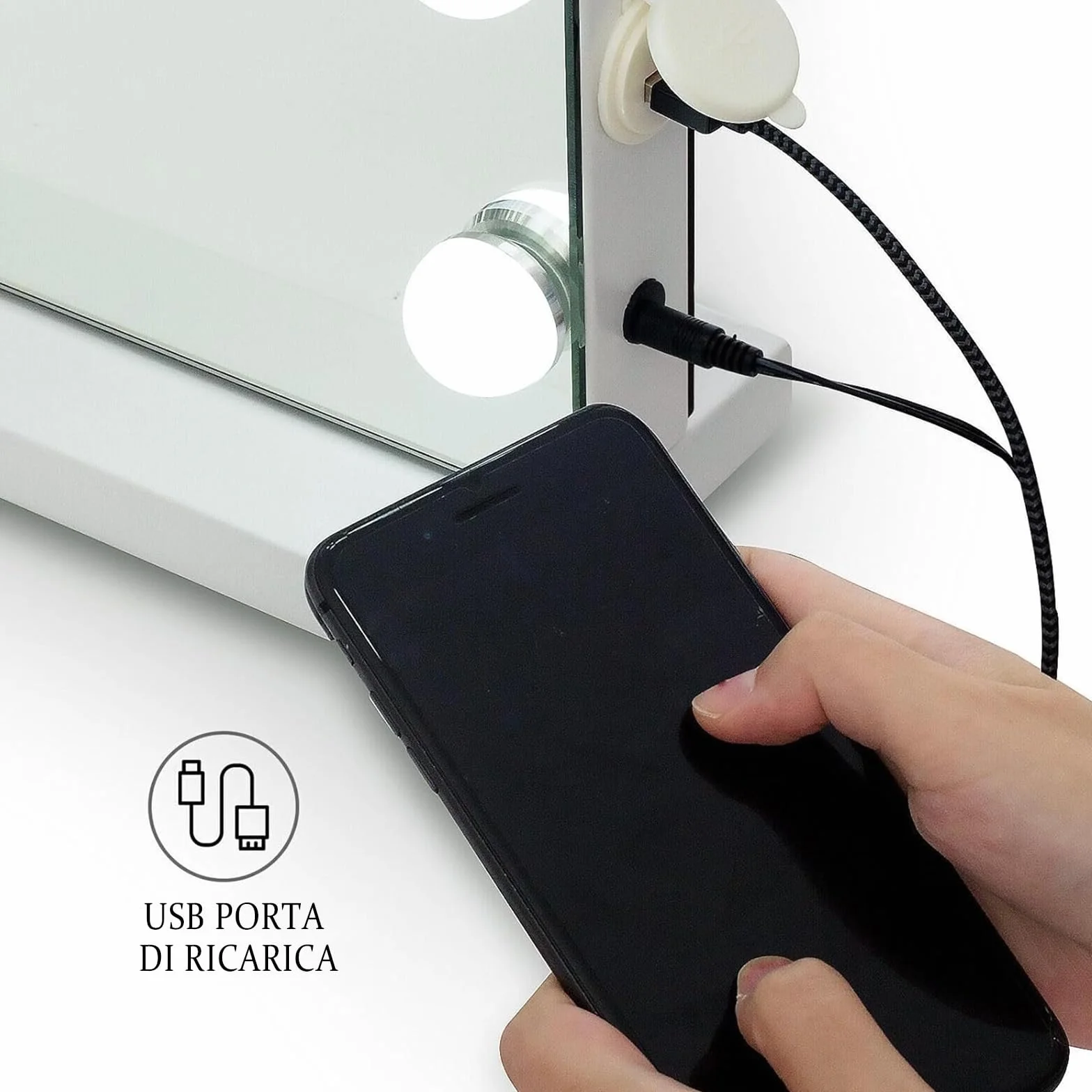 YU YUSING Specchio Trucco con Luci Hollywood, 58X45cm Specchio 15 Lampadine Led Trucco USB, 3 Temperature di Colore, Specchio da Tavolo 10X, Specchio Cosmetico da Parete, Controllo Tattile, Bianco