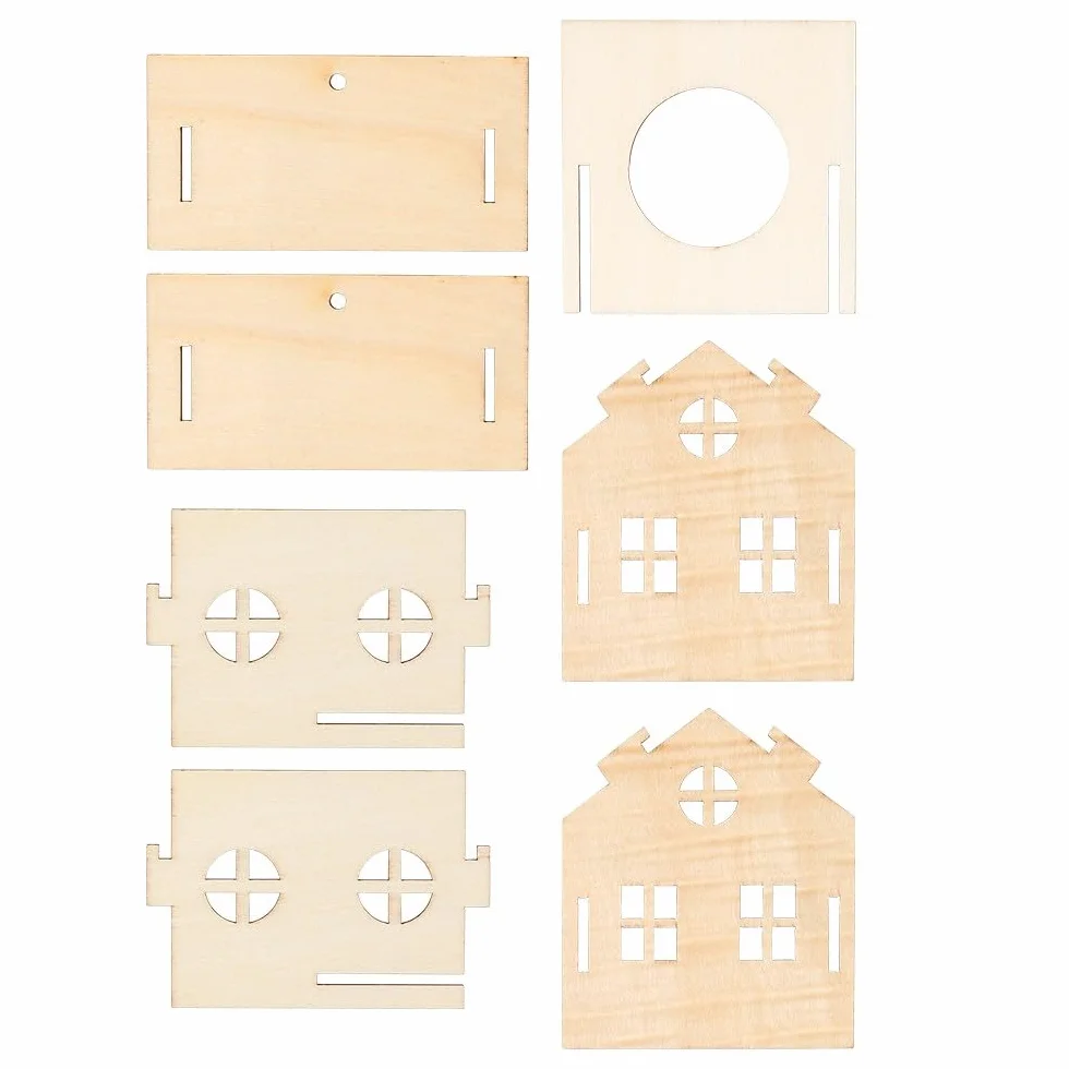 Casa di Legno Decorativa Naturale Miniatura da Assemblare per LED Tea Light 7,3 cm x 8,4 cm x 7,8 cm