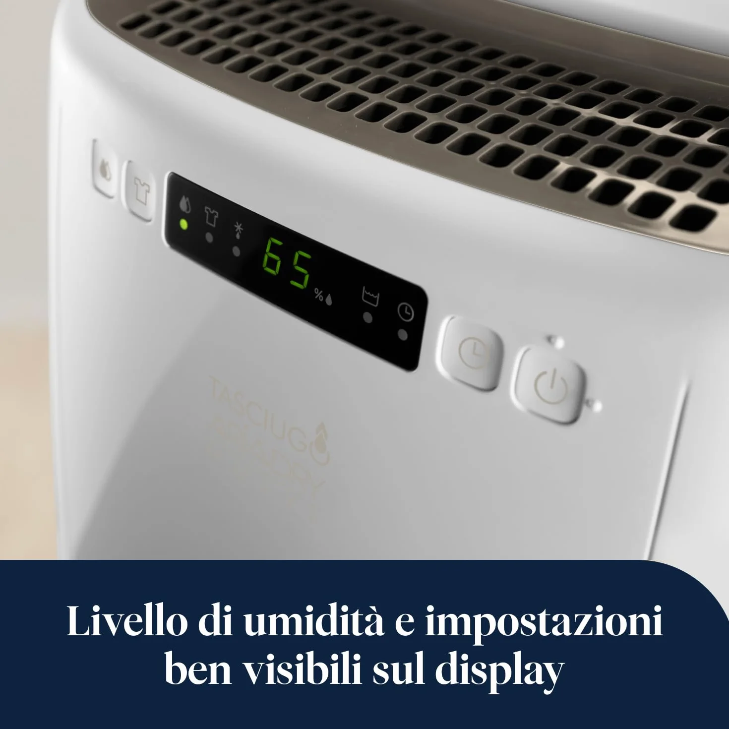 De’Longhi Tasciugo AriaDry Multi - Deumidificatore Casa Portatile, Sistema di Filtrazione a 3 Azioni, Assorbi Umidità 14L/Giorno, Asciugabiancheria, Antimuffa, Bassa Rumorosità, Bianco (DEXD214RF)