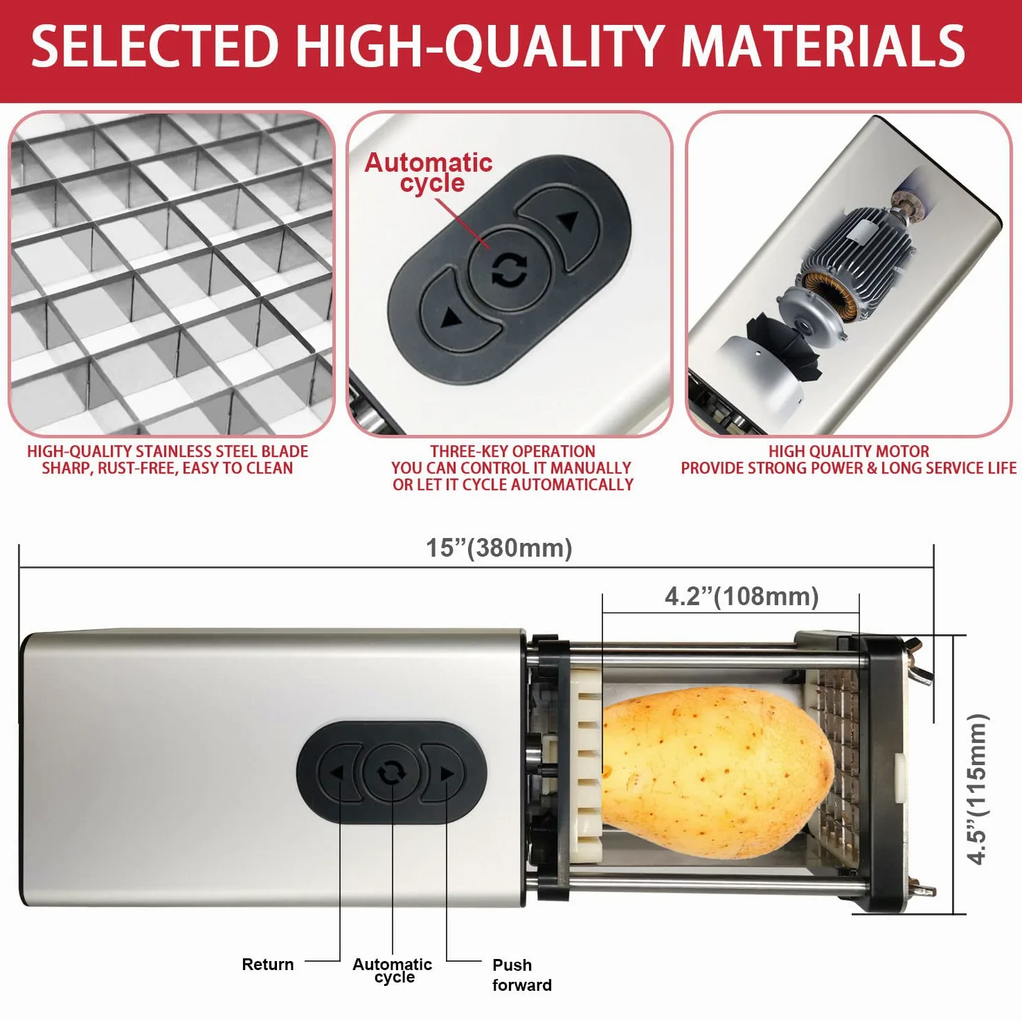 elettrica taglia patate, Taglia patate a bastoncino, Affetta patate in acciaio inox con, Con 1/2 e 3/8 pollici lame, Affetta patate, Perfetto per patate e carote, cetrioli, cipolle, mele