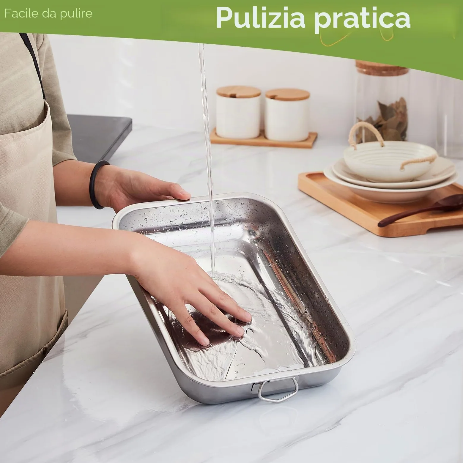 Set di Teglie da Forno da 4 Pezzi in acciaio inox rettangolare con maniglie