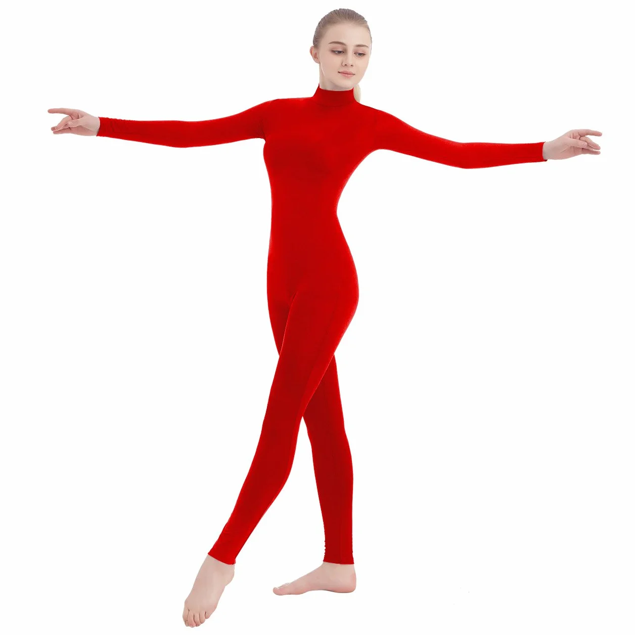 SUPRNOWA Full Body Unitard Turtleneck Spandex Footed Footless Long Sleeve Unisex