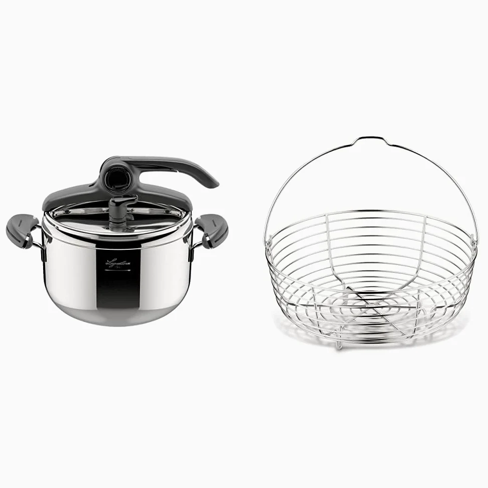 Lagostina Mia Lagoeasy'Up Pentola A Pressione, 5 L, Acciaio Inox 18/10, 22 Cm & Accessori Pentola A Pressione Cestello Filo, Acciaio Inossidabile, Argento, 22 Cm
