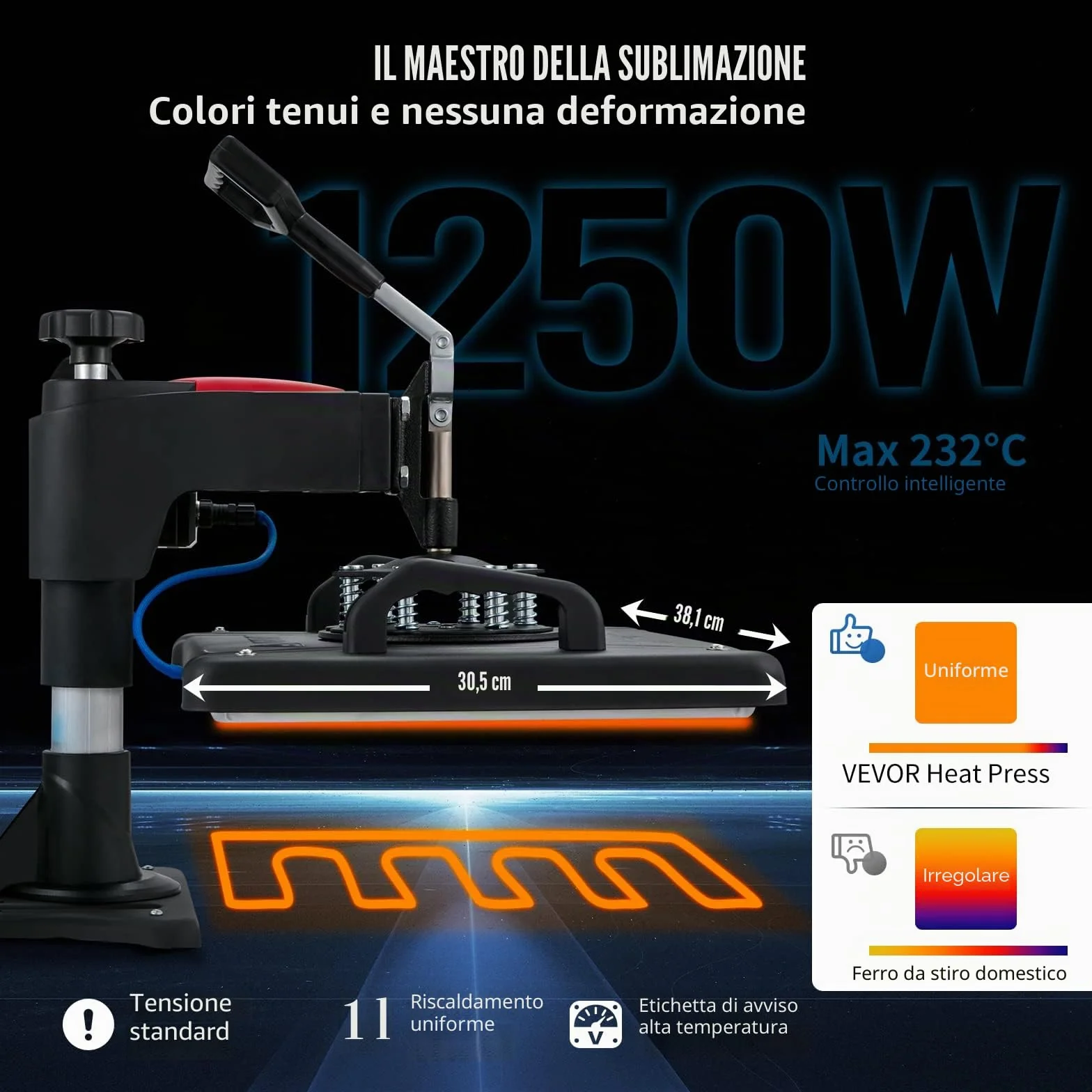 VEVOR Pressa a Caldo 1250 W 5 in 1 Termopressa per Sublimazione 29 x 38 cm