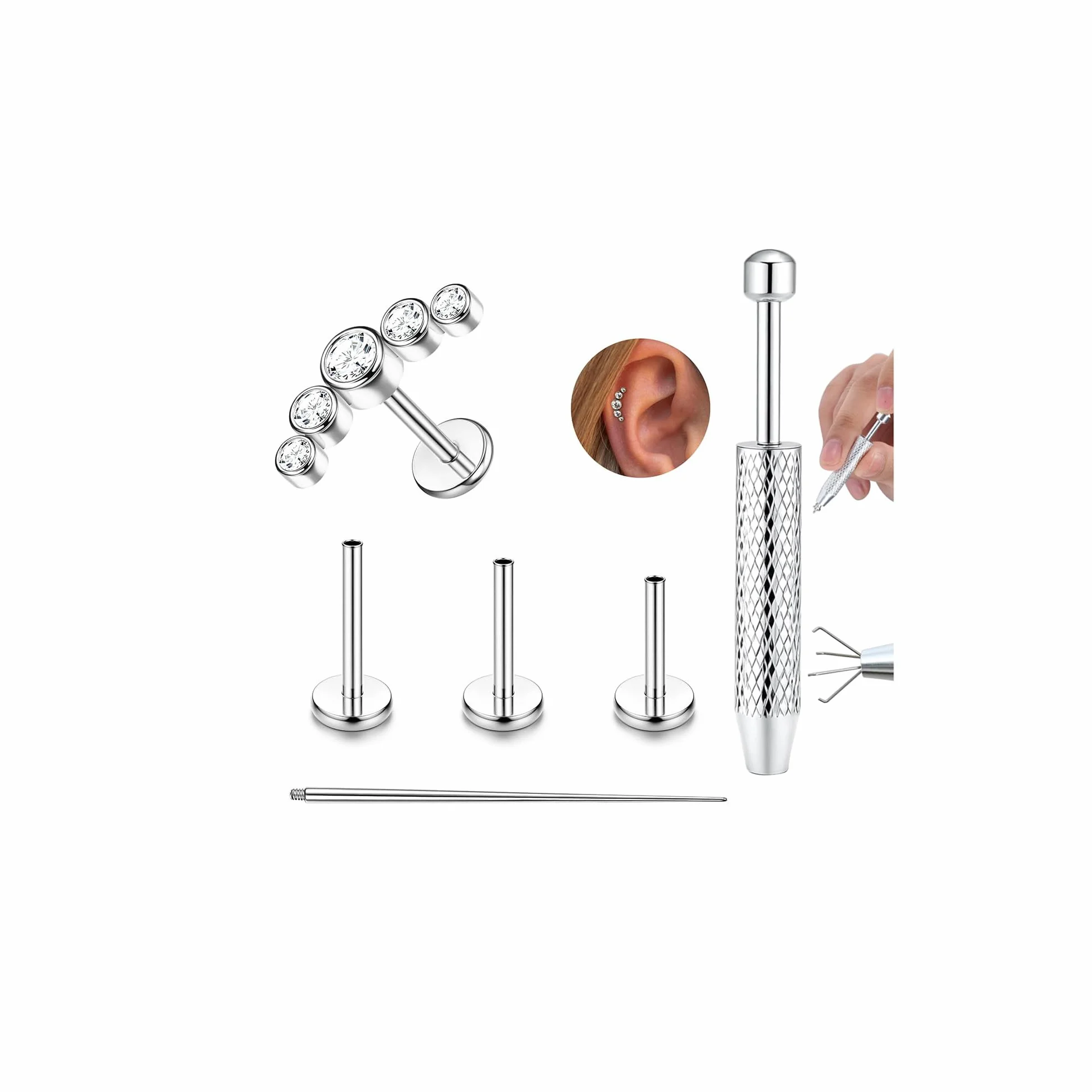 YADOCA G23 Titanio Piercing Orecchio Helix Filettato Internamente Ipoallergenico - Argento Oro