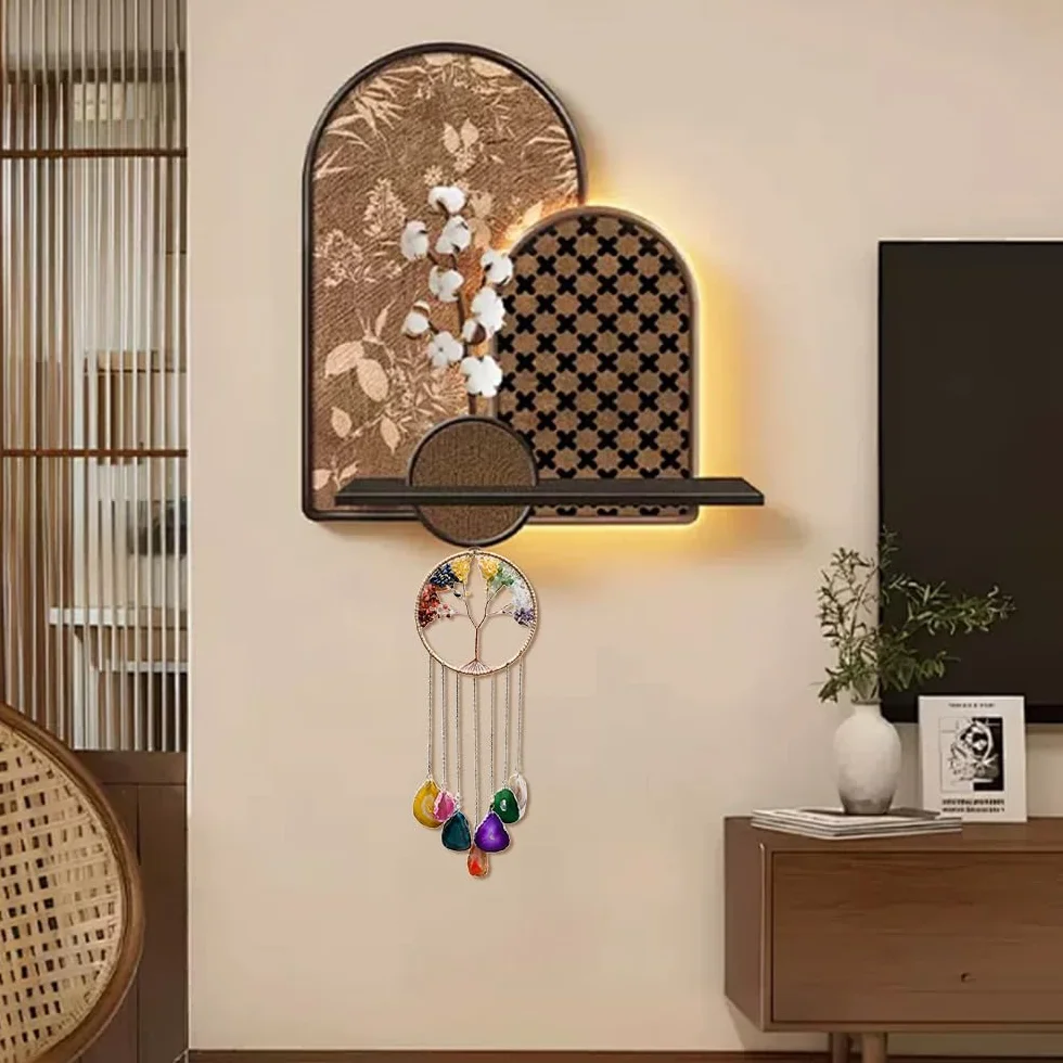 Acchiappasogni Albero della Vita Agata Naturale Intrecciata 7 Chakra 45cm x 16.5cm Decorazione Parete Finestra