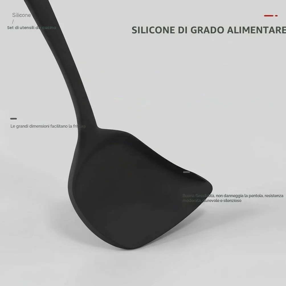 Set 15 utensili da cucina in silicone con manici in acciaio inossidabile, resistenti al calore, neri