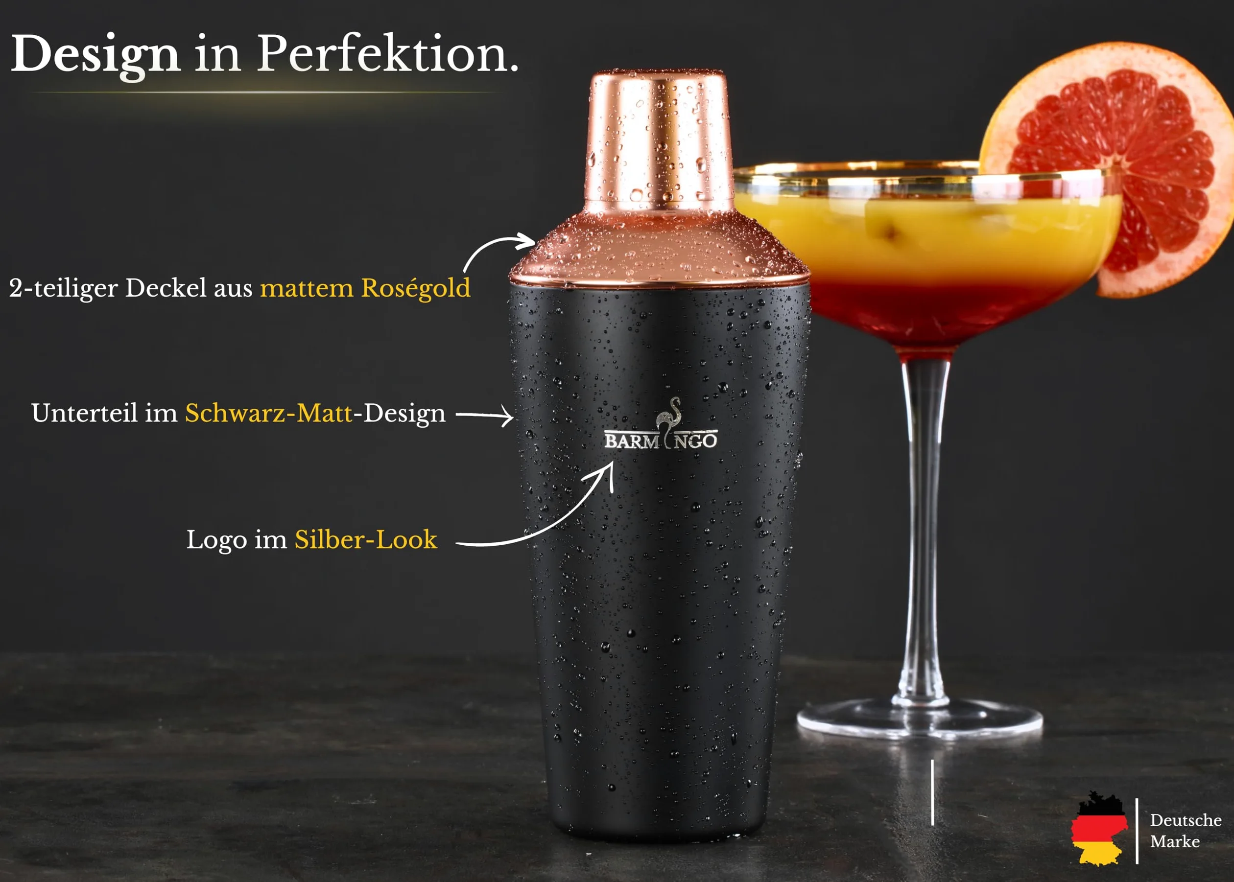 Set da cocktail in acciaio inox, 11 pezzi, 700 ml, con supporto e accessori da bar, set shaker per cocktail, set da barista, set da bar, set regalo, nero e oro rosa