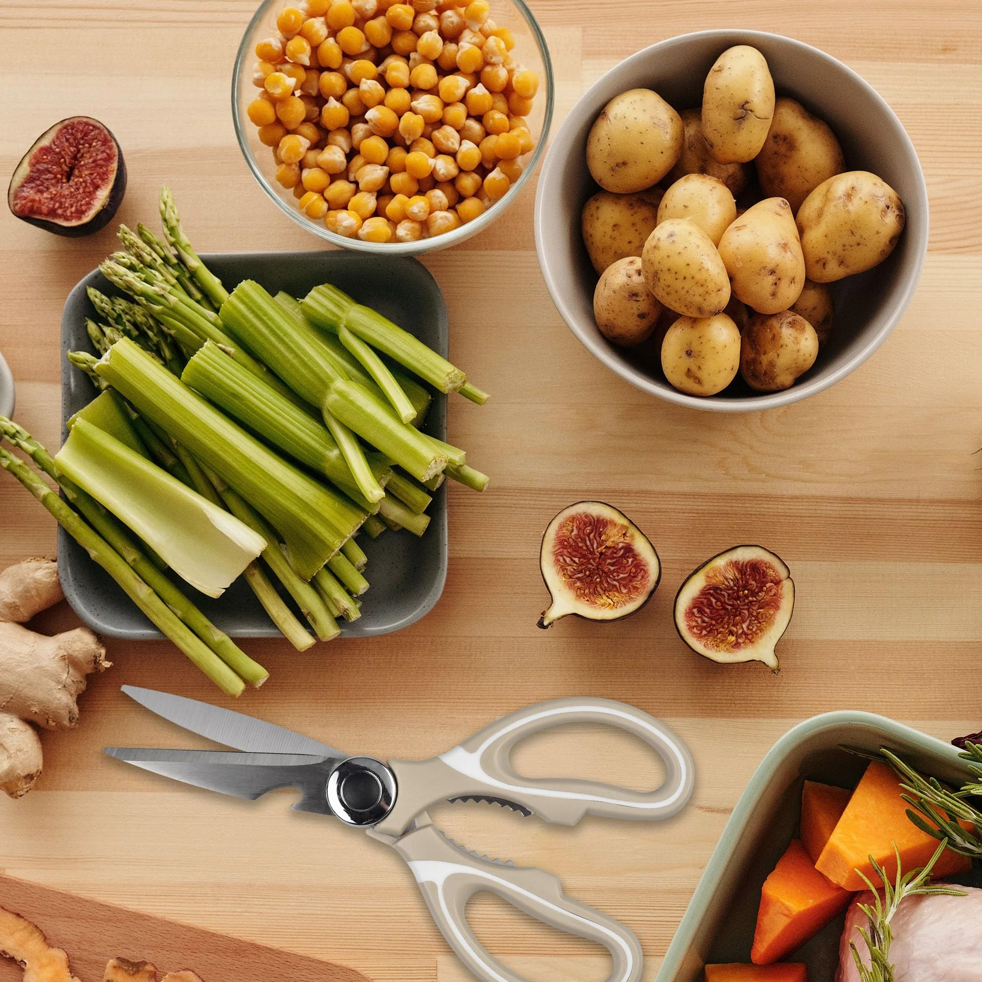 Forbici Cucina, Forbici da Cucina Multiuso Professionali, Inox Trinciapollo, Forbici conCoprilama per Pollo, Pollame, Pesce, Carne, Verdure, Erbe e Barbecue (Cachi)
