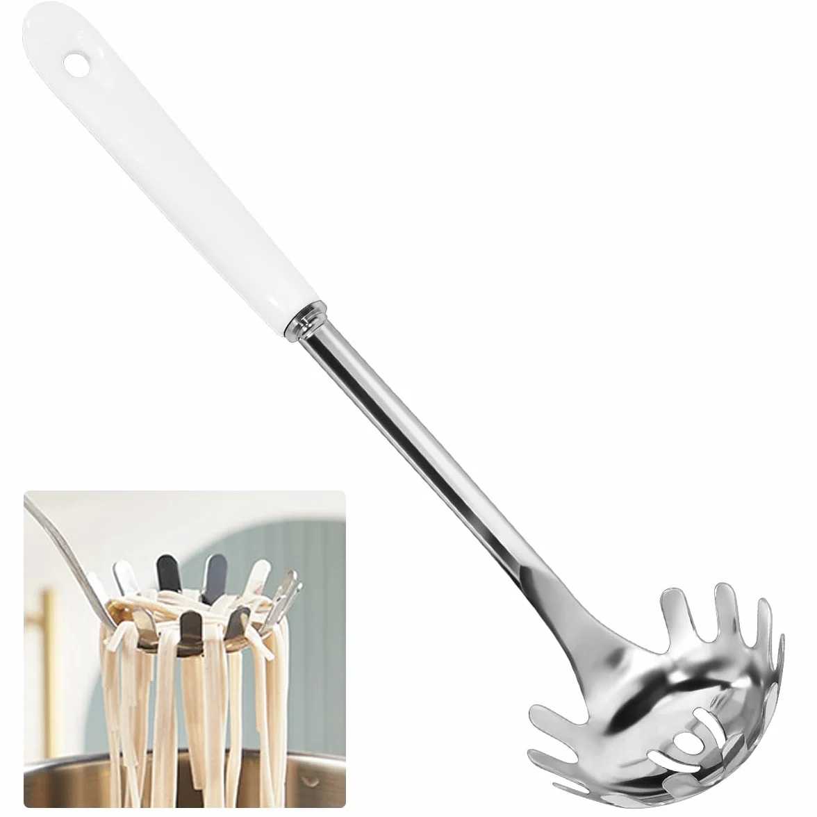Mestolo Spaghetti Forchettone Per Spaghetti Utensili Cucina Acciaio Inox Mestolo Prendi Spaghetti Server Acciaio Cucchiaio Servispaghetti Per Pasta Lavabile In Lavastoviglie(30CM/11.81In)