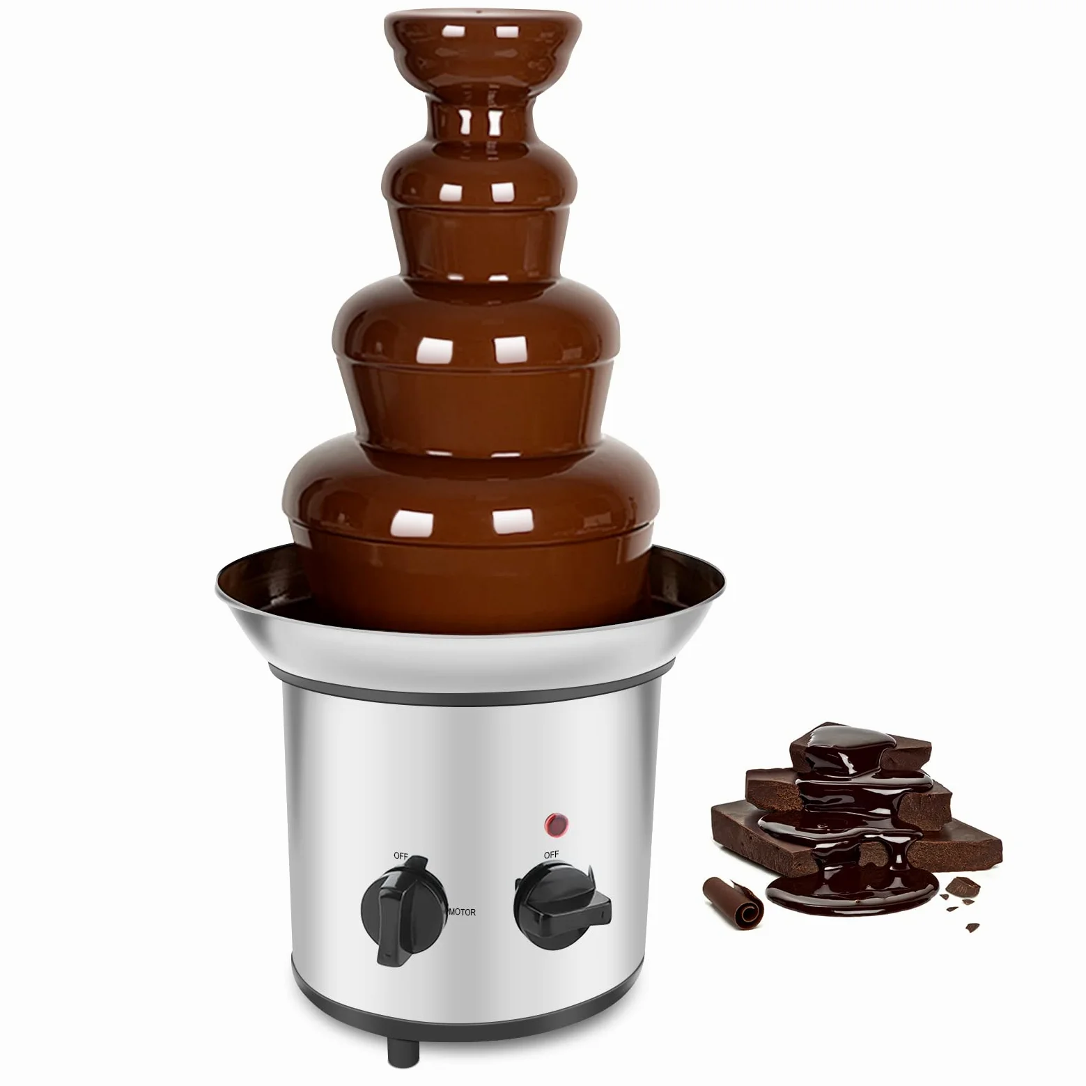 Fontana di Cioccolato a 4 Livelli in Acciaio Inossidabile, 220V 170W, Dimensioni 37x22x43 cm, con Spina Europea per Feste, Matrimoni ed Eventi Speciali