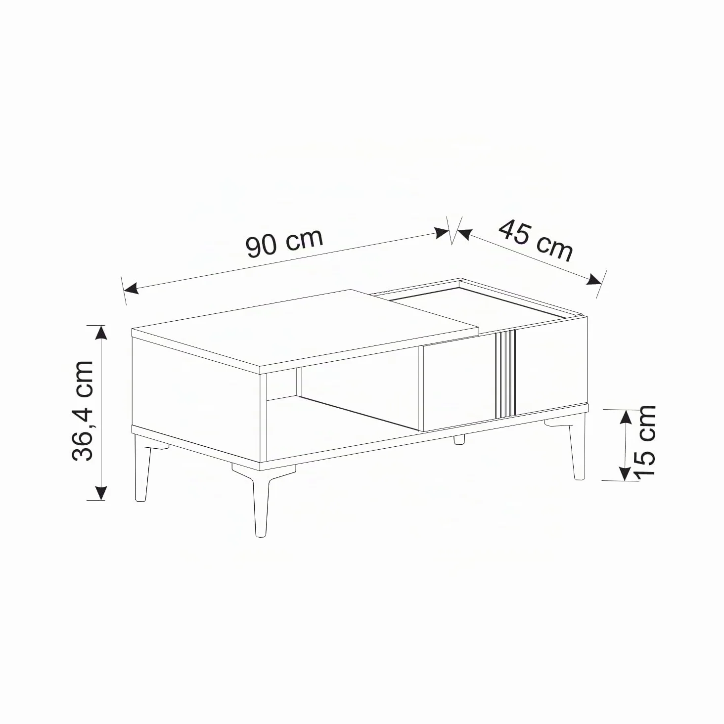 Homidea Modena - Tavolino da salotto con vano portaoggetti da 90 cm, moderno design scandinavo con spazio di archiviazione, tavolino rettangolare per salotto (beige