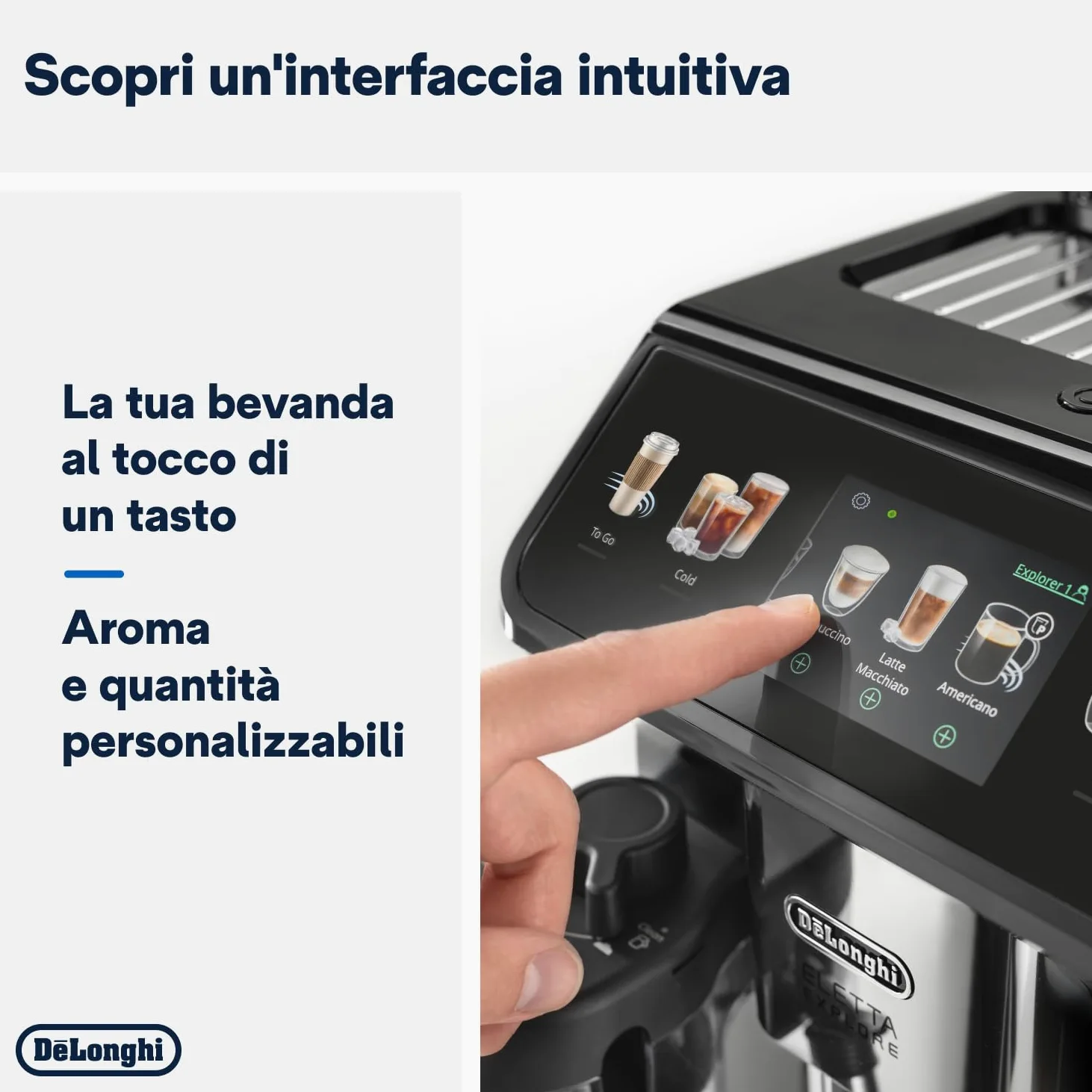 De’Longhi Eletta Explore – Perfetto Macchina da Caffè Automatica, LatteCrema Montalatte Automatico, 50 Bevande in un Solo Tocco, Display Touch a Colori, Grigio Scuro (ECAM452.57.G)