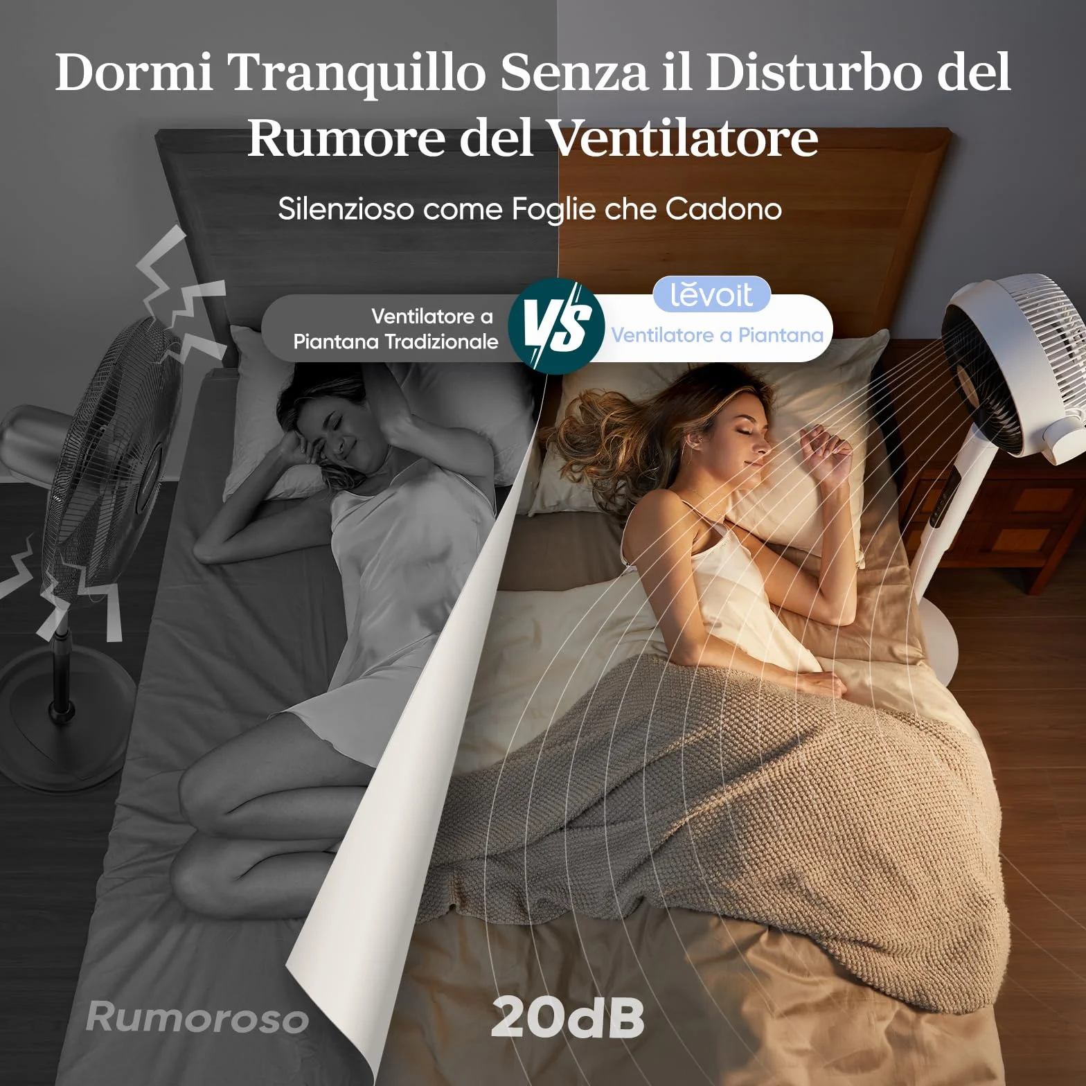 Levoit Ventilatore a Piantana 20dB, Ventilatore Silenzioso per Camera da Letto, Ventilatori da Tavolo 2 in 1 Fino a 30m, Oscillazione 90°+120° con Telecomando, 12 Velocità, 4 Modalità, Timer 12 Ore