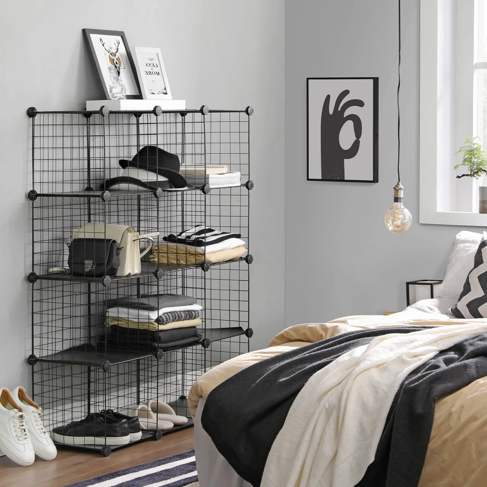 SONGMICS Scaffale a 12 Scomparti Griglia Metallica, Organizzatore Modulare, 31 x 93 x 123 cm, Nero LPI34H