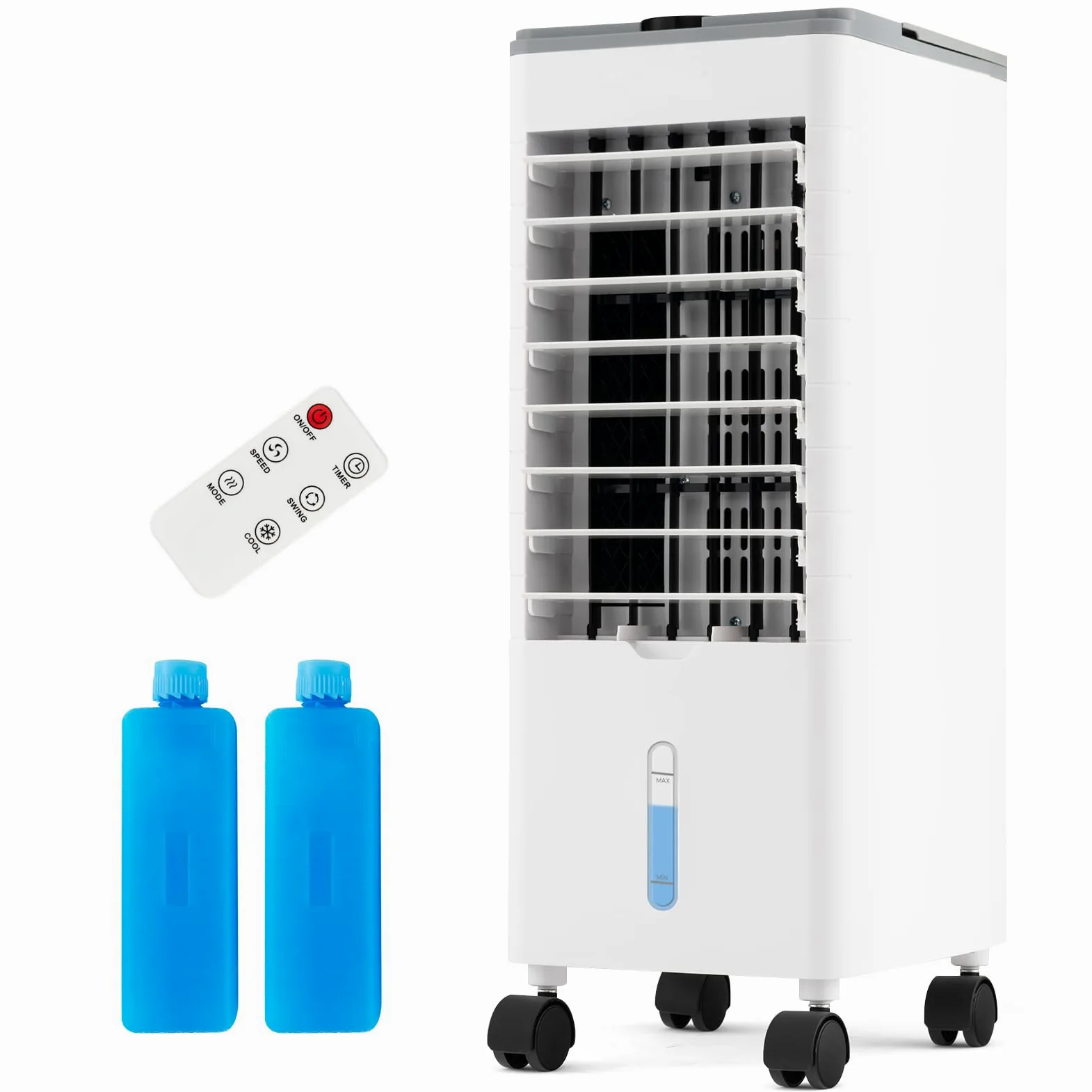 SOARS Ventilatore Condizionatore, 3 in 1 Ventilatore & Umidificatore & Raffrescatore, 3 Velocità, 2 Serbatoi d'Acqua, Timer 12H, Telecomando, per Salone, Camera da Letto, Ufficio (Grigio)