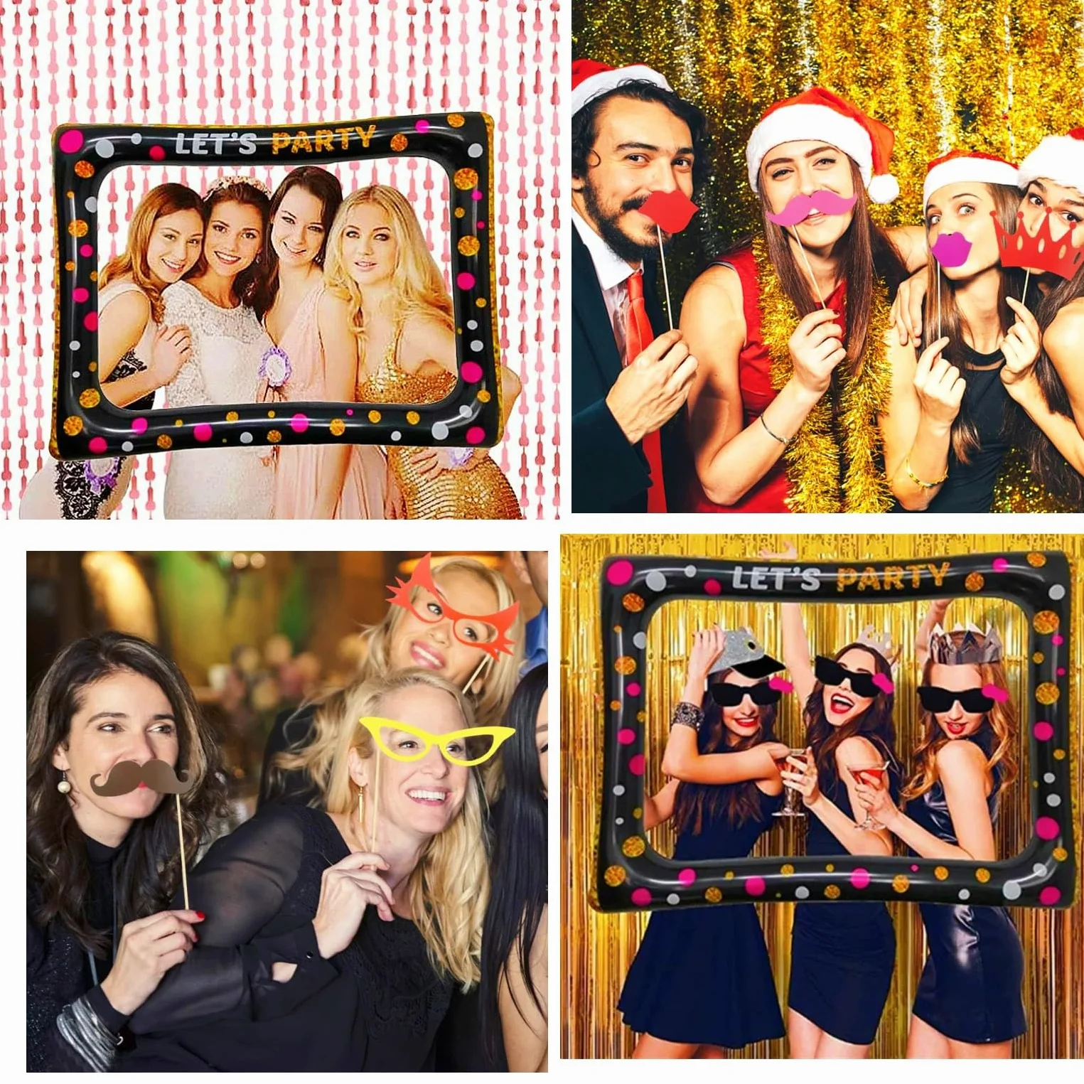 Festa photo booth con cornice portafoto grande baffi papillon labbra cappello occhiali cabina selfie props photobooth