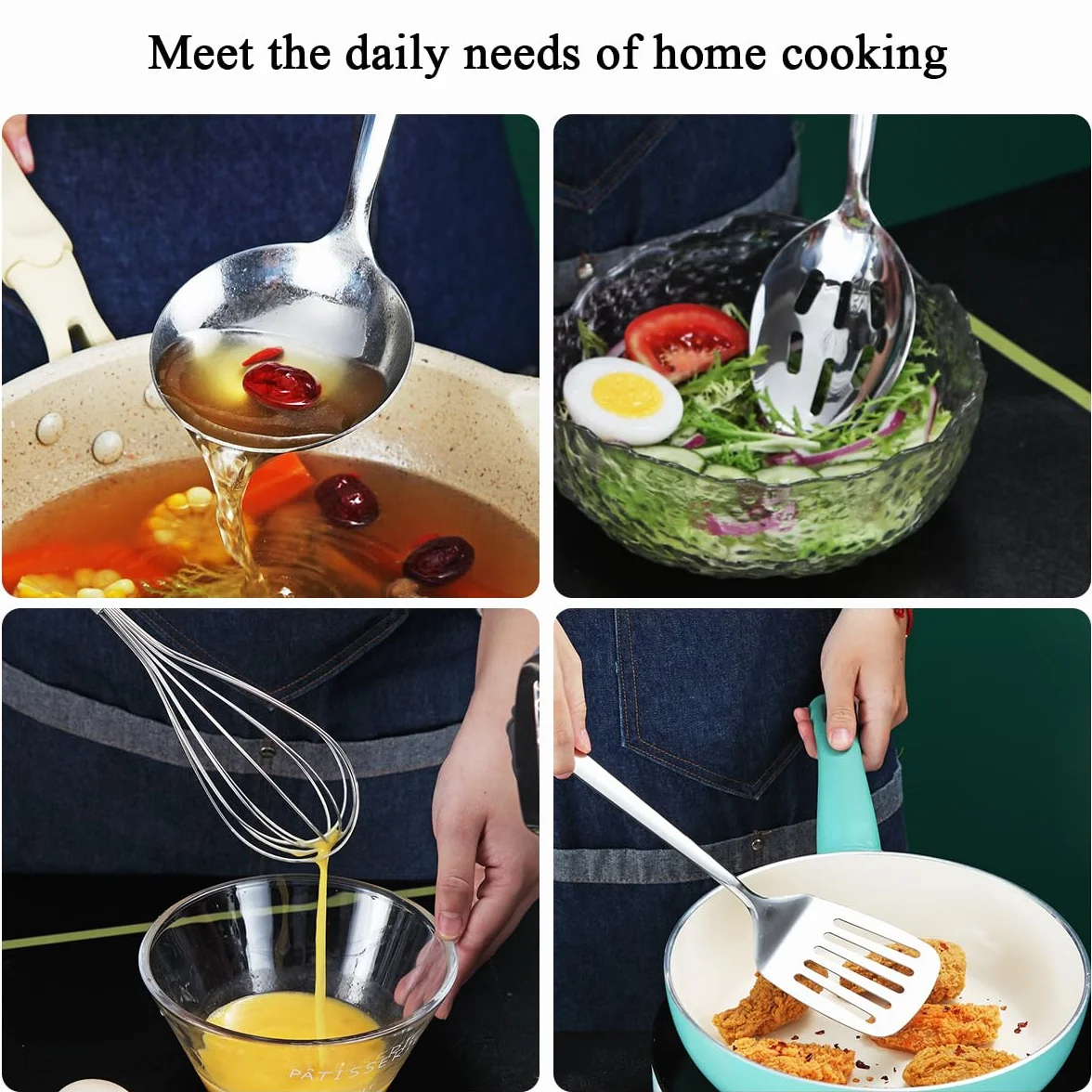 Set di utensili da cucina in acciaio inossidabile 40 pezzi con portautensili, gadget da cucina, set di spatole in metallo