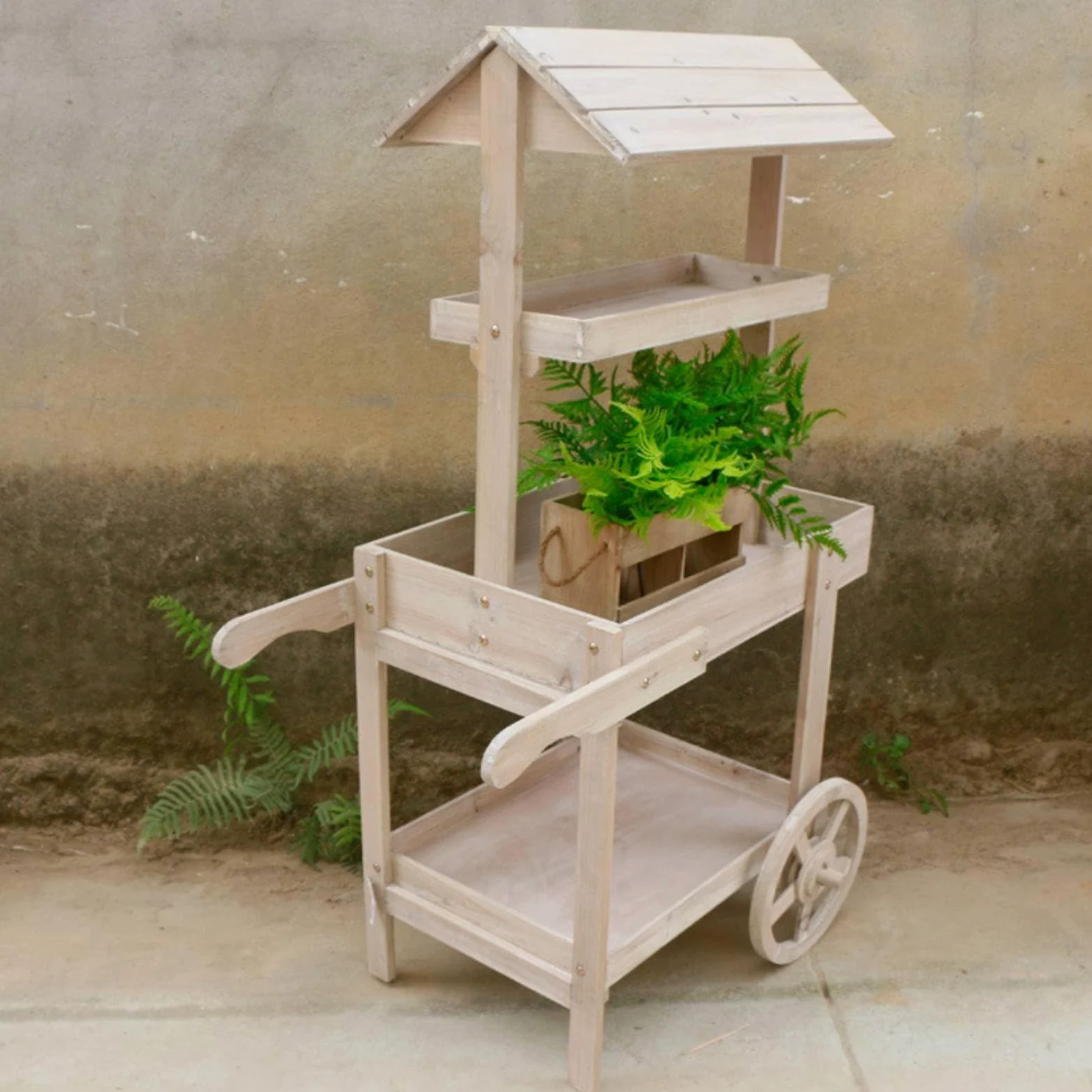 Carrello Espositivo Vintage Carrello Fioriera Scaffale Porta Piante Carrello Pieghevole Carrello in Legno Robusto Texture Rustica per Oggetti Adatto, Marrone Scuro