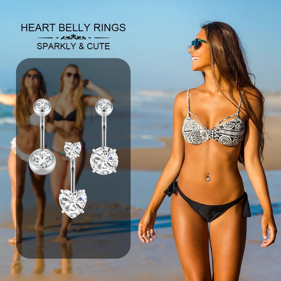 Aucuu Piercing Ombelico 14G Acciaio Chirurgico 1.6mm Sterile Banana Curved Barbell Cristallo Palla Gioielli Pancia Donne 12mm