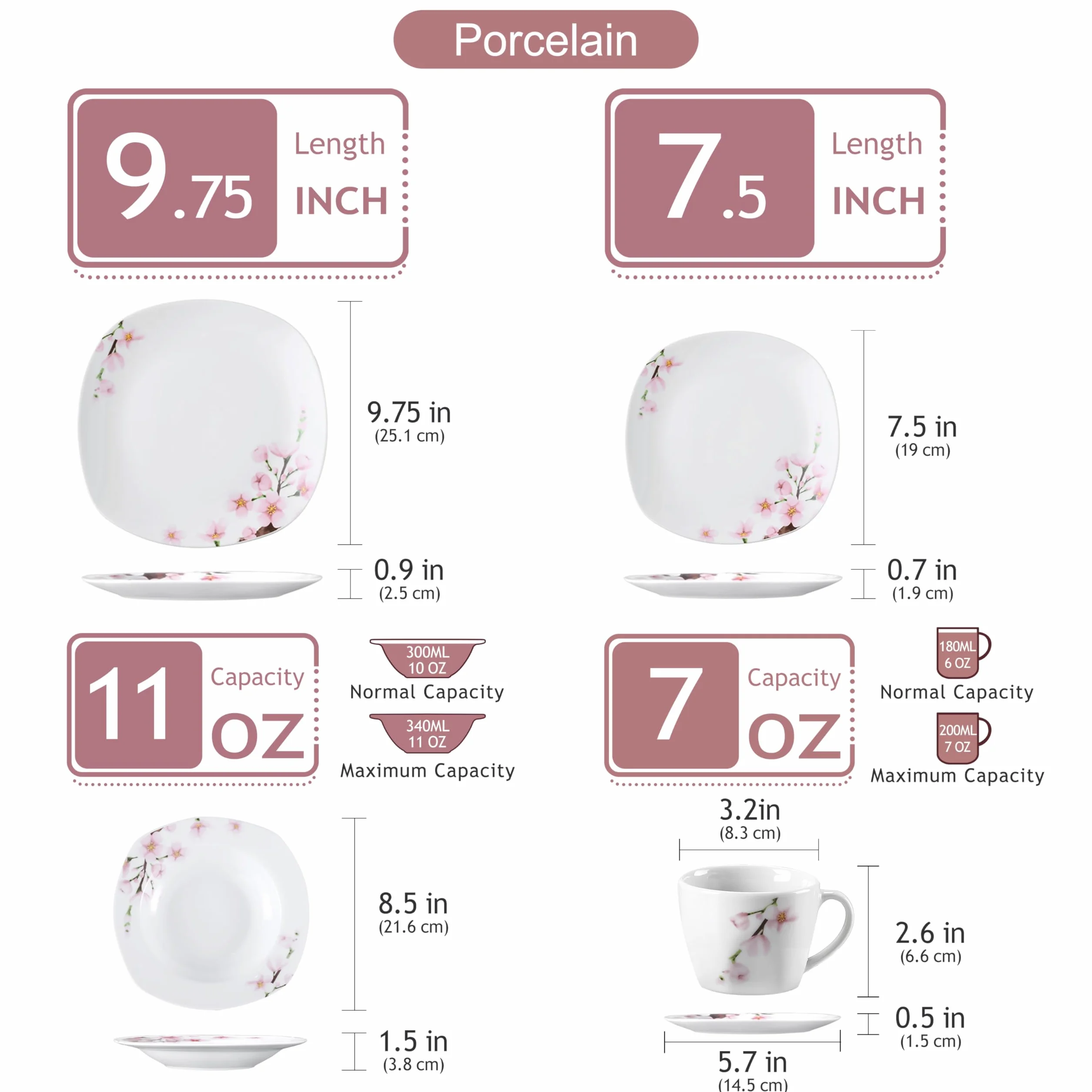 VEWEET Servizio da 30 pezzi in porcellana con tazzine da caffè 175 ml, piattino, piatto da dessert, piatto piano e piatto fondo, servizio completo per 6 persone