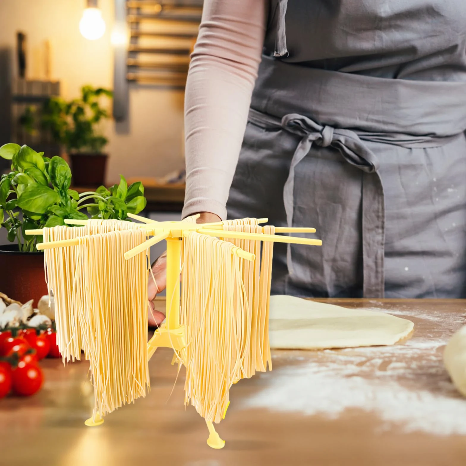 Stendipasta, pieghevole, con 10 pioli estraibili, pasta fatta a mano, per appendere la pasta in piedi
