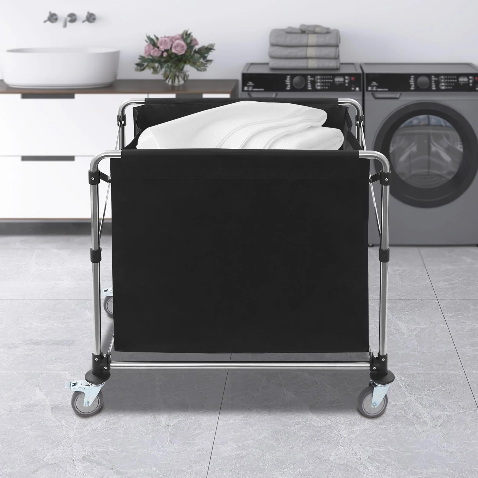 Carrello per la biancheria, con ruote, pieghevole, per la biancheria, per la casa, hotel, 90 x 60 x 88 cm