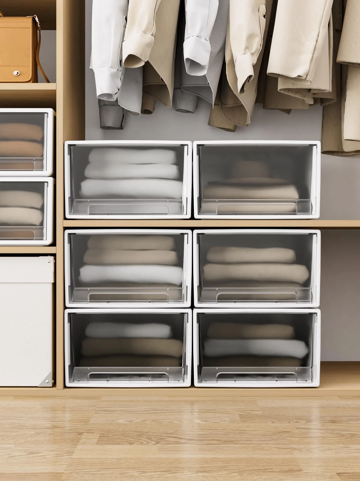 Cetomo Cassettiera 50L*3 PP Bianco e Trasparente Torre Impilabile Stoccaggio