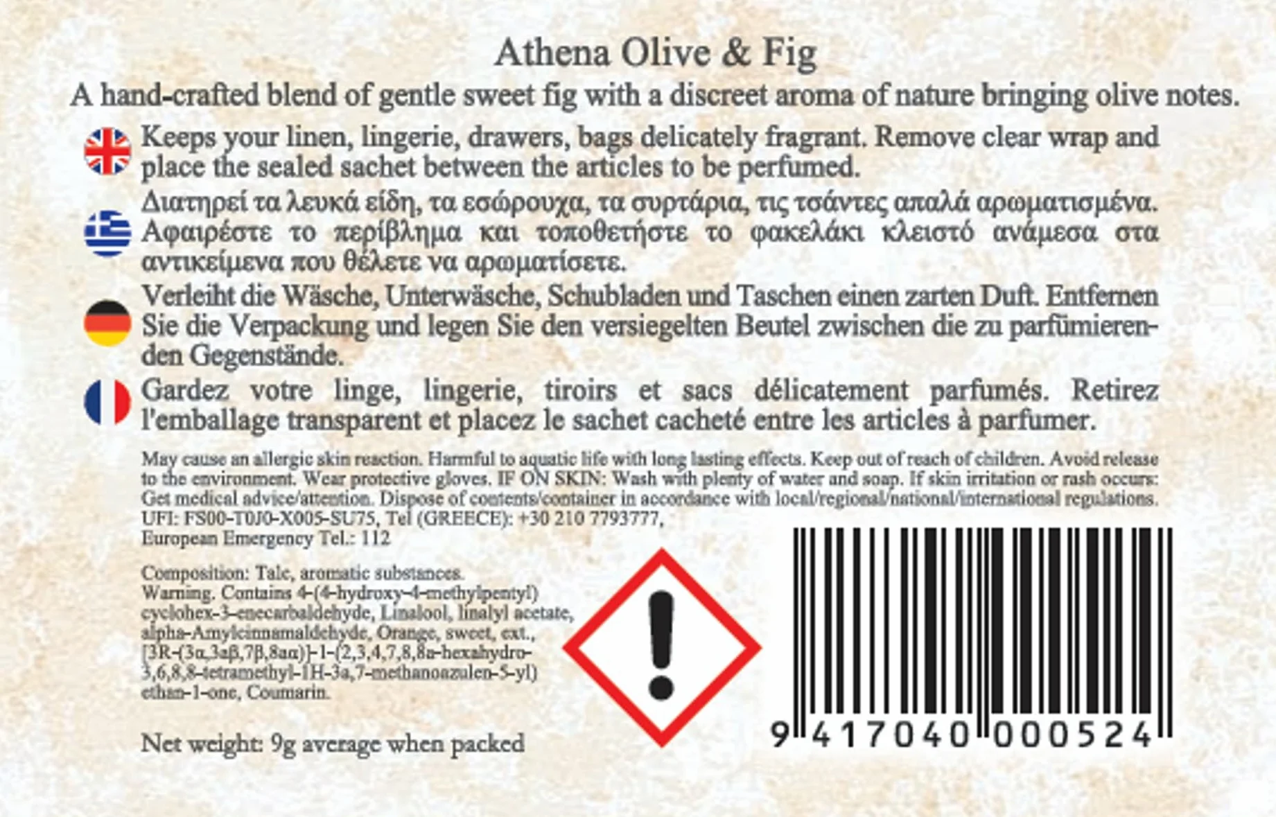 Sacchetti profumati per armadio alla Olive & Fichi Good Life | Progettate in Nuova Zelanda | 12 bustine