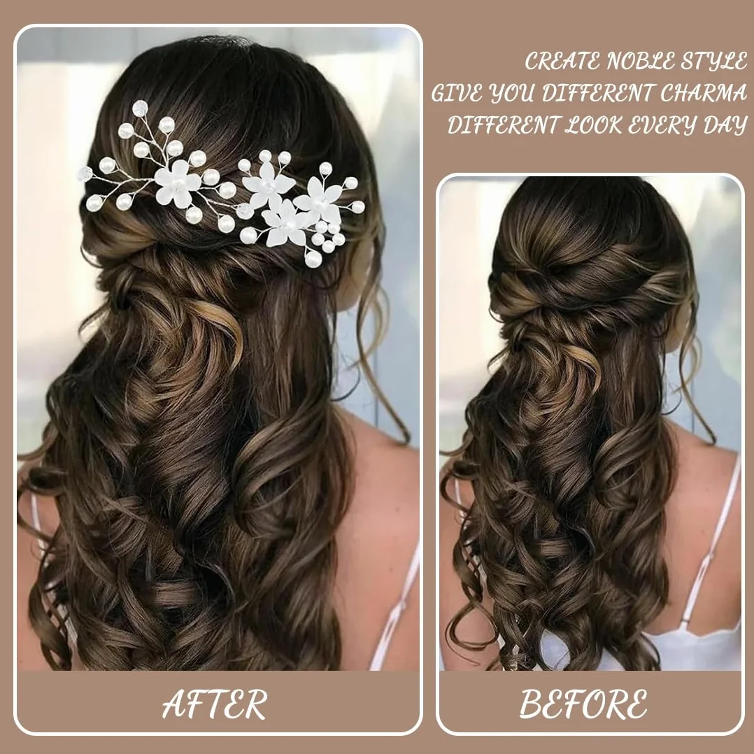 Fermagli per capelli da matrimonio con perle e fiori strass a forma di U
