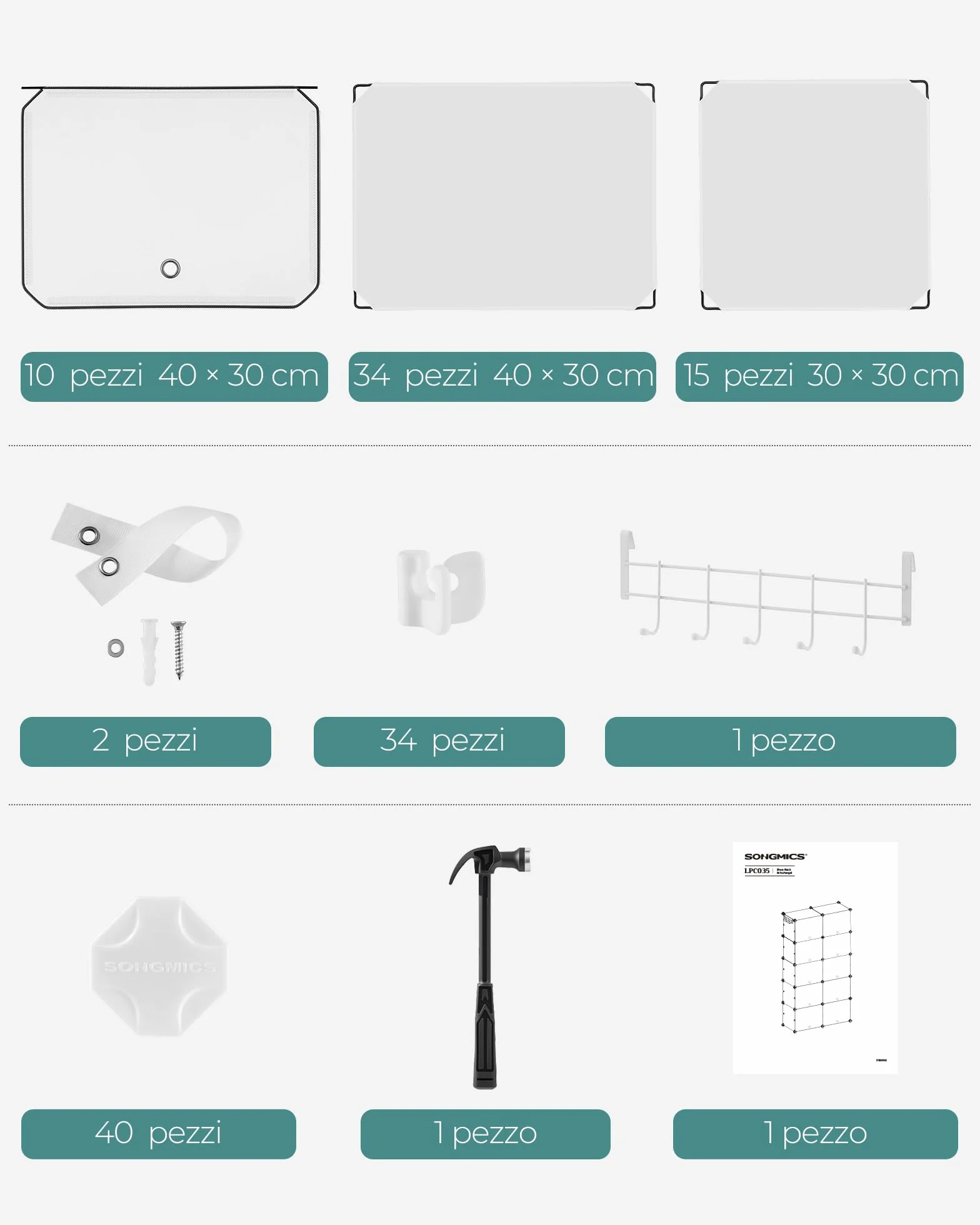 SONGMICS Scarpiera Modulare 10 Scomparti 40 Paia Scarpe con Sportelli Telaio Acciaio Bianco Trasparente LPC035W01