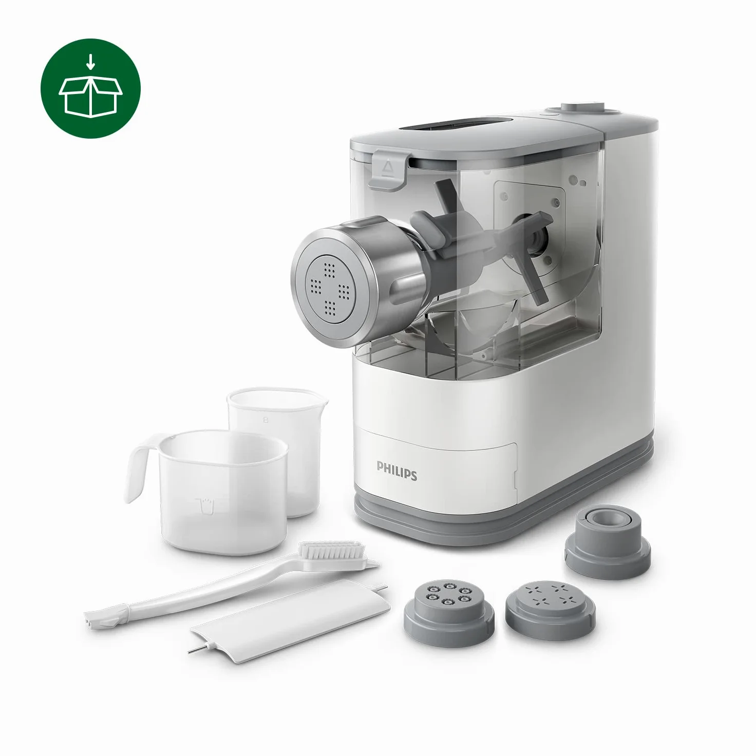 Philips Macchina per la Pasta - Completamente Automatica, con Auto Pesatura, 4 Trafile, Bianco/Champagne (HR2345/19)