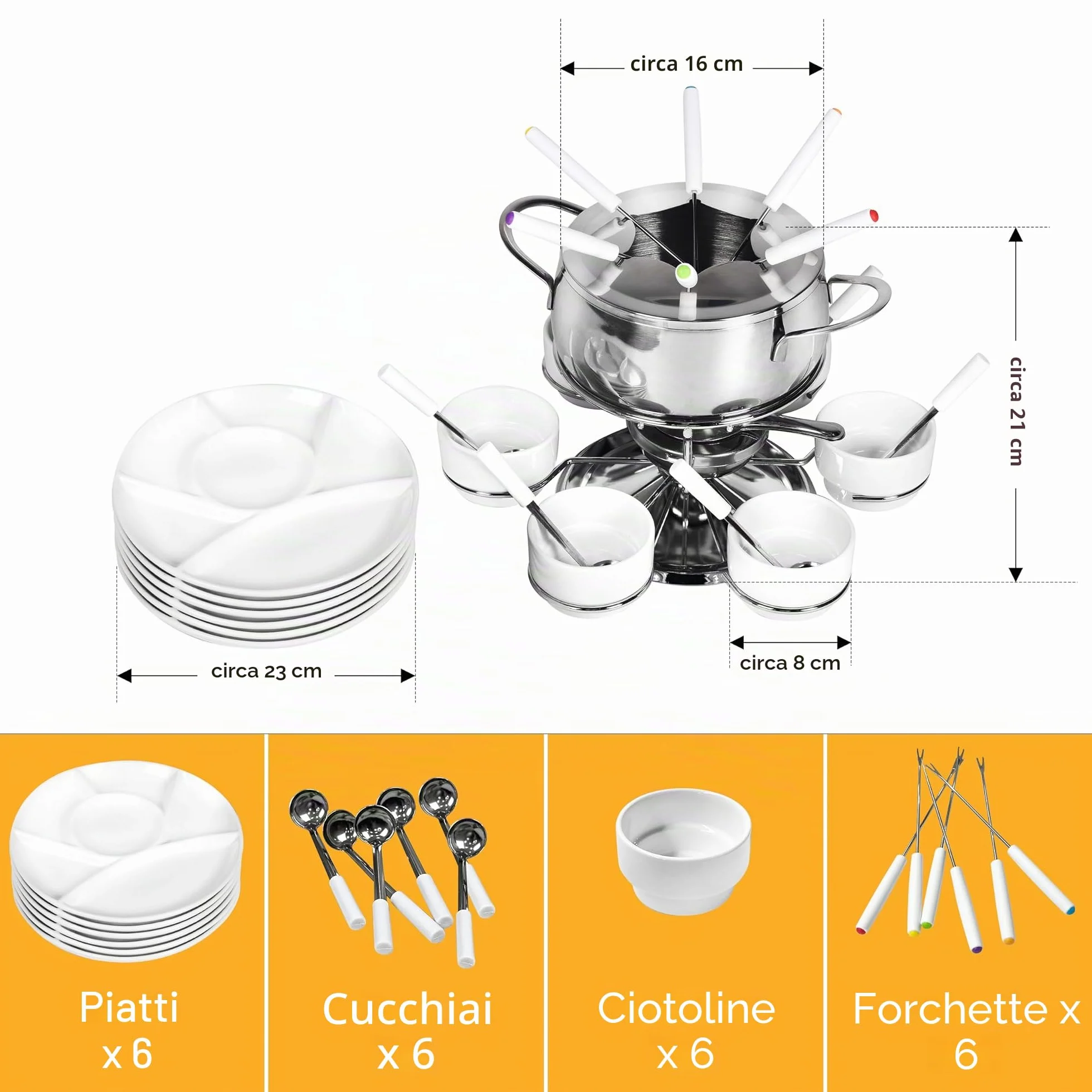 Ribelli Set Fonduta 28 Pezzi Acciaio Inox per 6 Persone