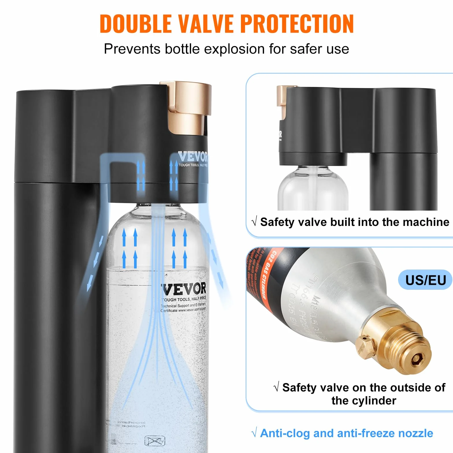VEVOR Macchina Acqua Gassata, Macchina Acqua Gassata Soda per Carbonatazione Domestica con Bottiglia in PET da 1 Litro Senza BPA, 1 Bombola di CO2 Compatibile con Bombola di CO2 Avvitata da 60 Litri
