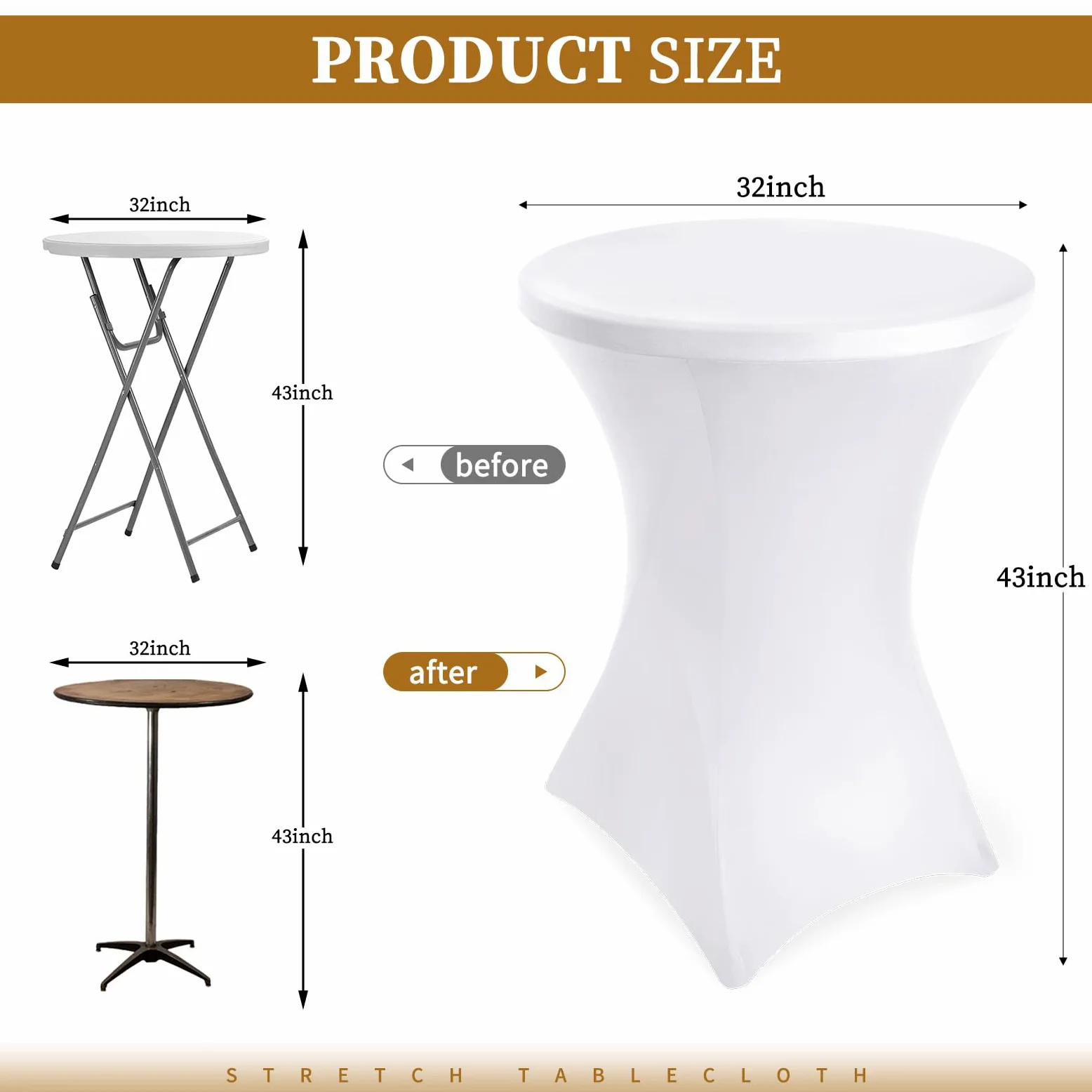 Showgeous Confezione da 10 copritavolo da Cocktail in Spandex Ø80-85 cm tovaglia da Cocktail Rotonda per Tavolo da Bar per Matrimoni (Bianco)