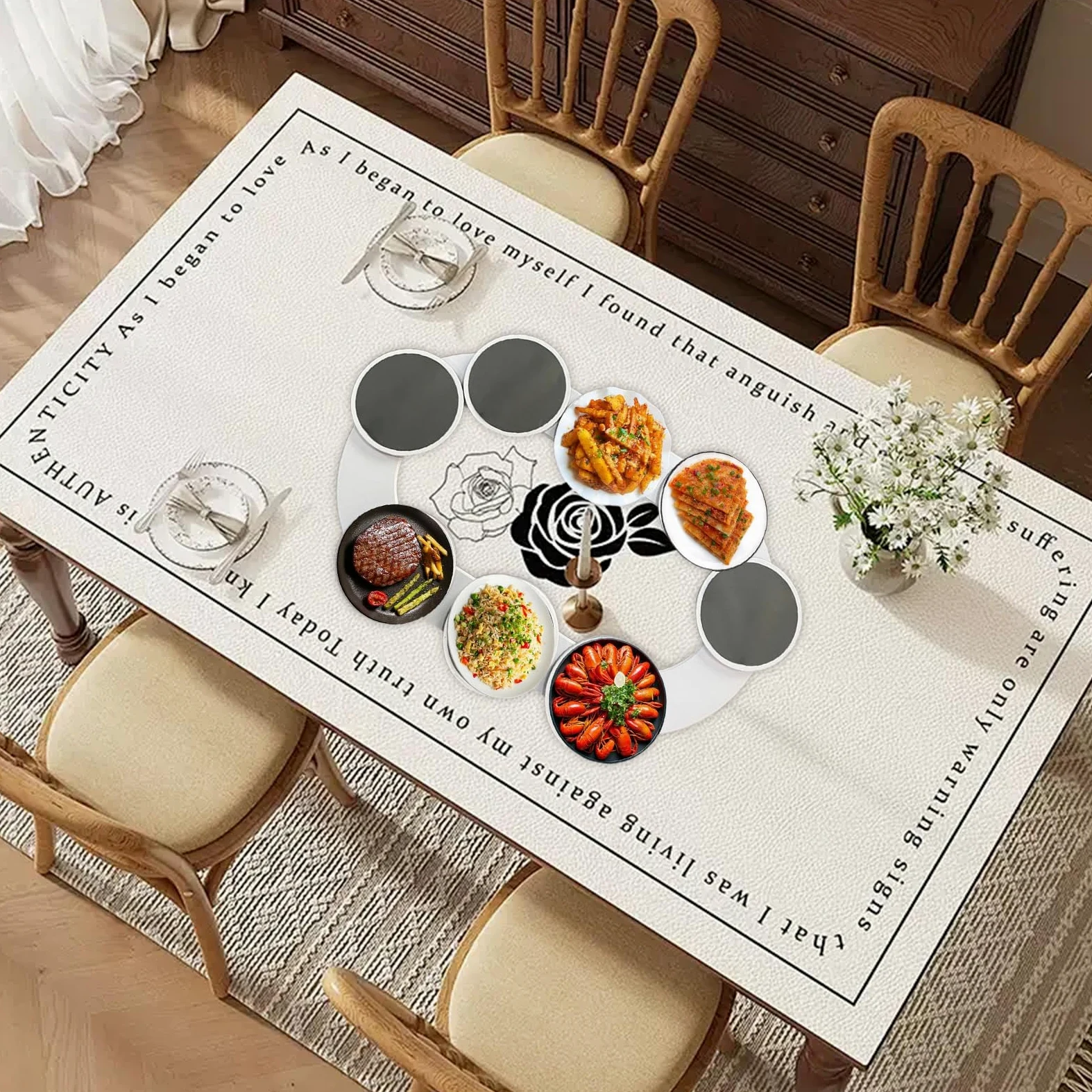 Lazy Susan - Giradischi per tavolo da pranzo, vassoio girevole per piatti rotanti, espandibile, per cucina e tavolo da pranzo, tazza portatile per cibo (A)
